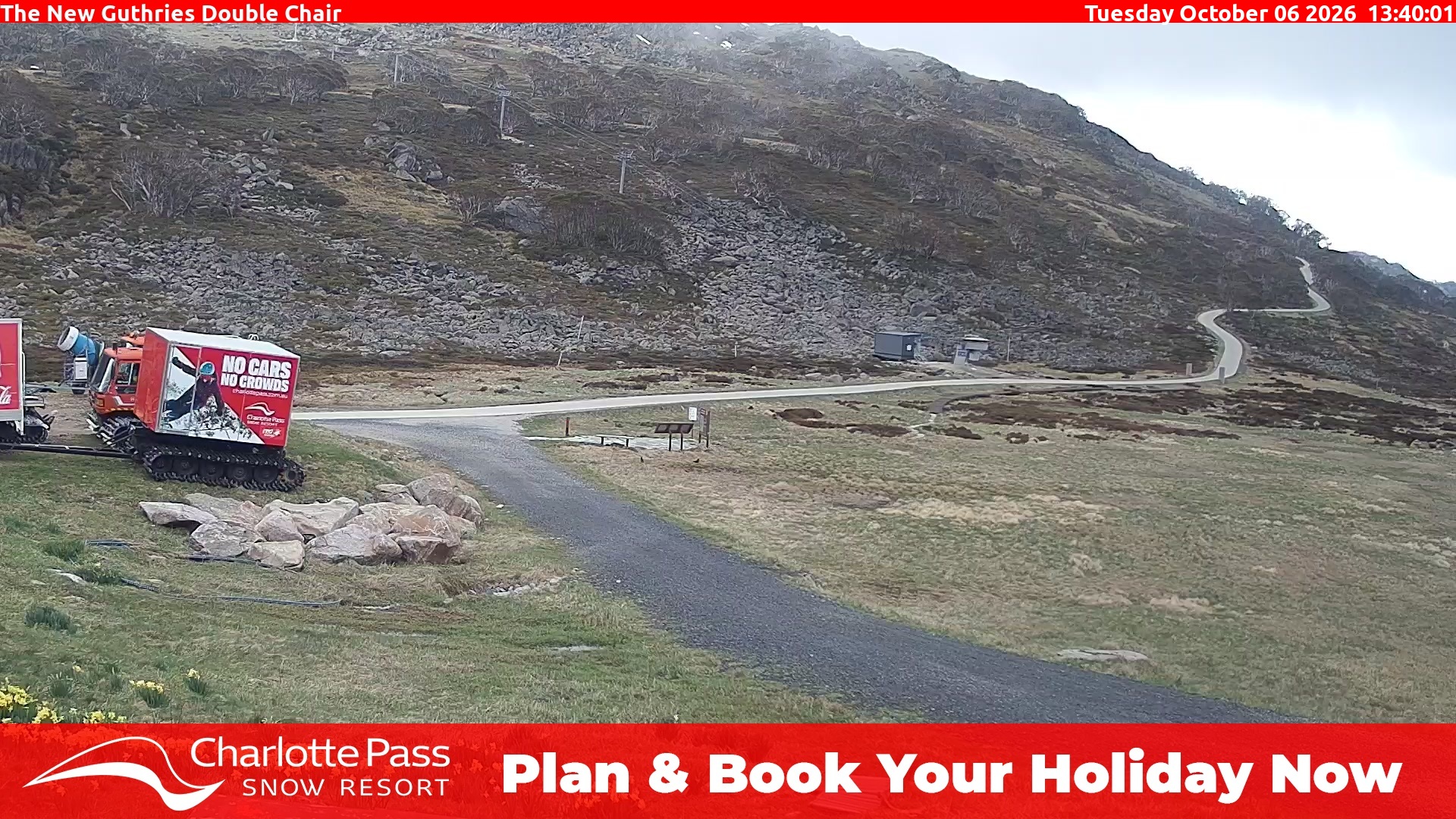 Charlotte Pass Guthries Double Chair snow cam captured at 6 October 2026 at 1:42 pm AEDT