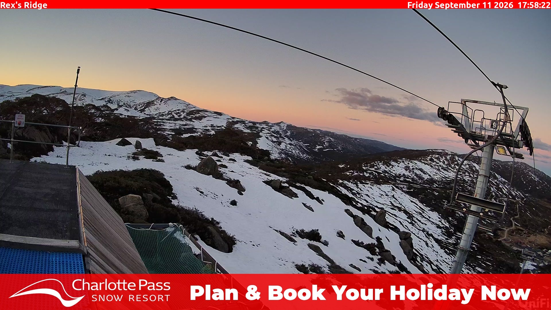 Charlotte Pass Rex's Ridge snow cam captured at 11 September 2026 at 5:59 pm AEST