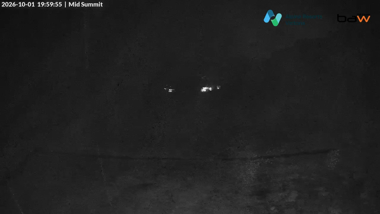 Mt Baw Baw Mid Summit snow cam captured at 1 October 2026 at 8:03 pm AEST