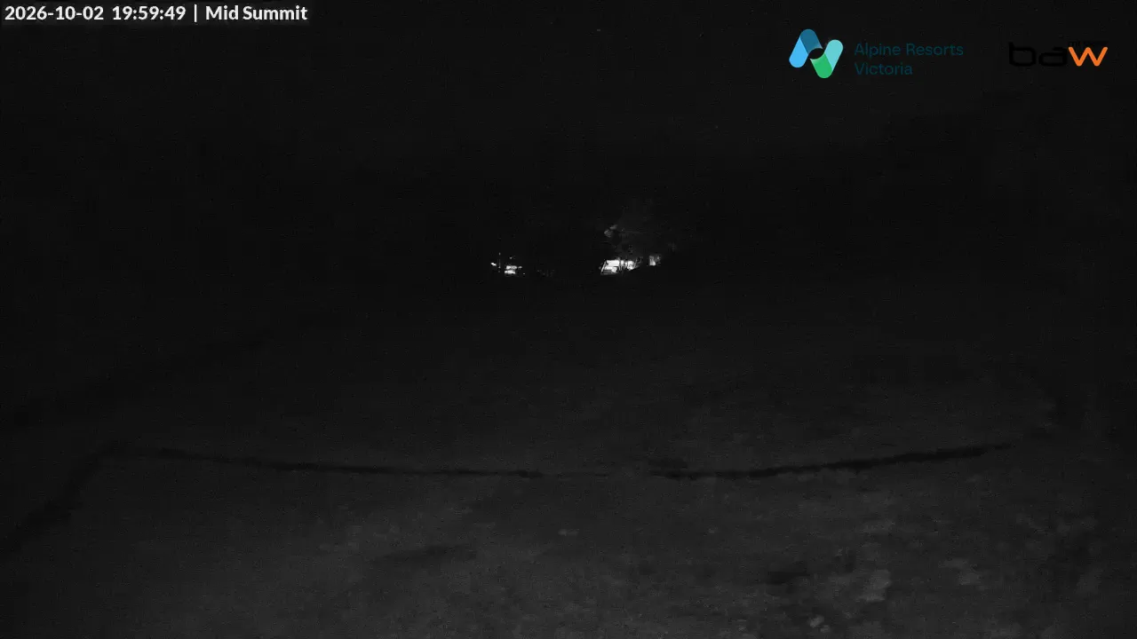 Mt Baw Baw Mid Summit snow cam captured at 2 October 2026 at 8:01 pm AEST