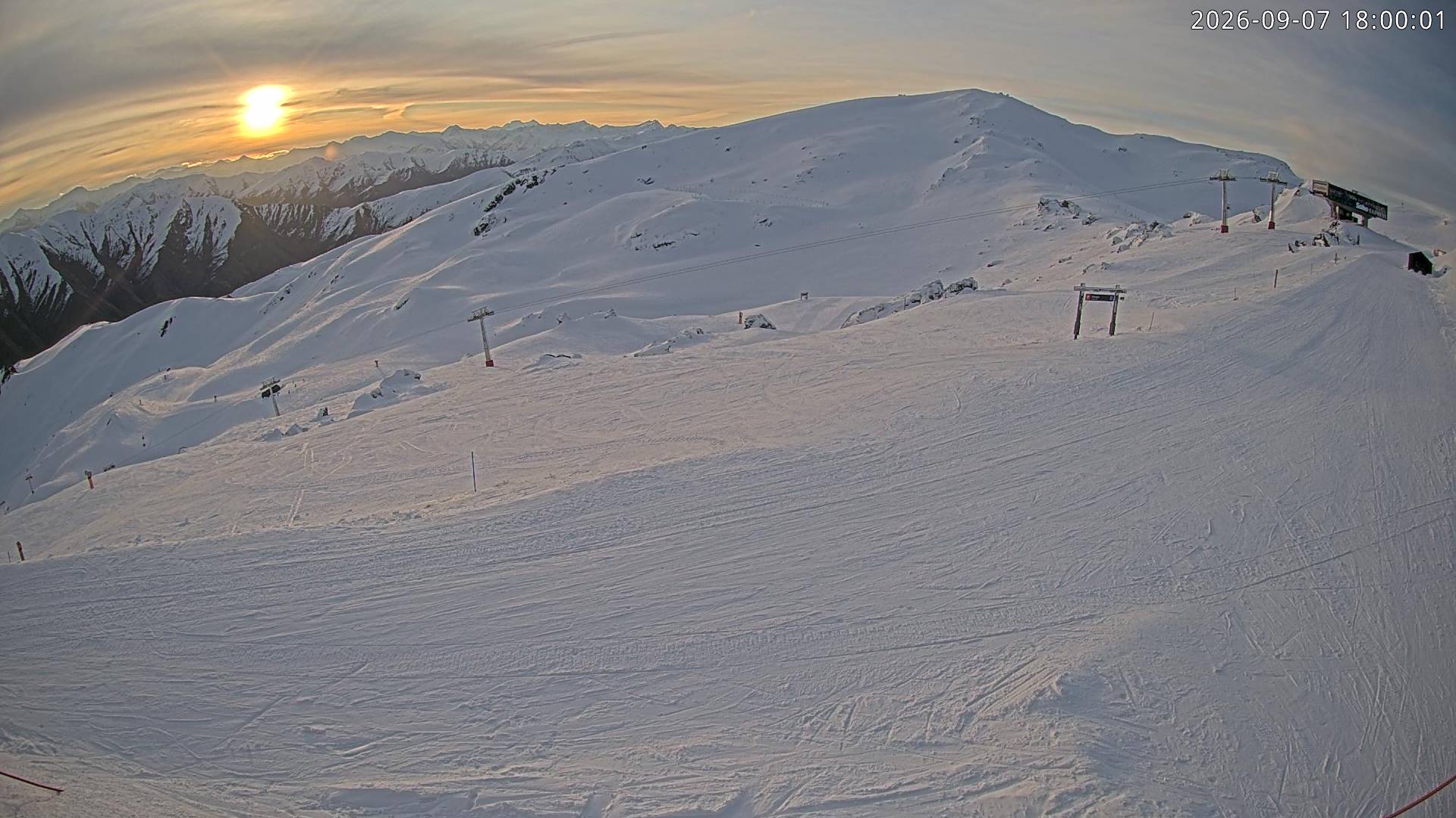Cardrona Alpine Resort Soho Basin snow cam captured at 7 September 2026 at 6:03 pm NZST
