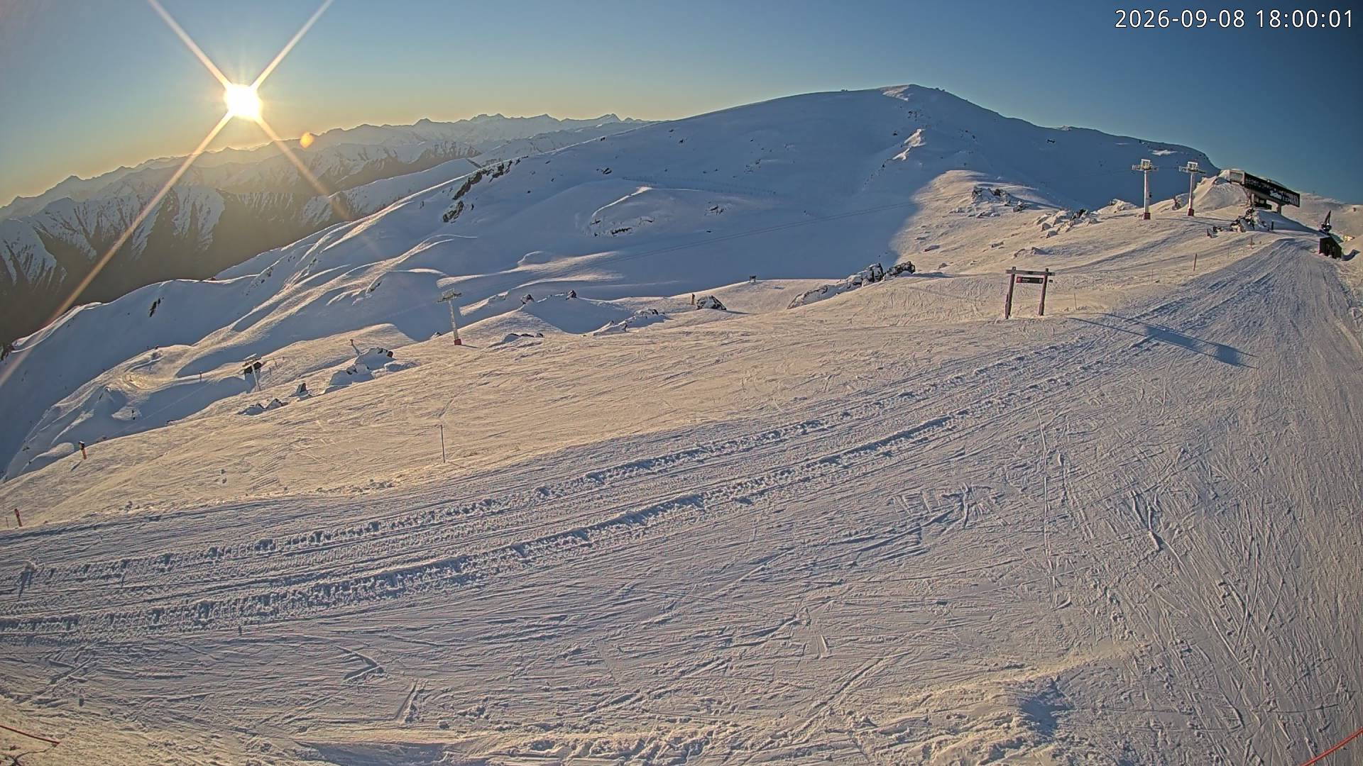 Cardrona Alpine Resort Soho Basin snow cam captured at 8 September 2026 at 6:04 pm NZST