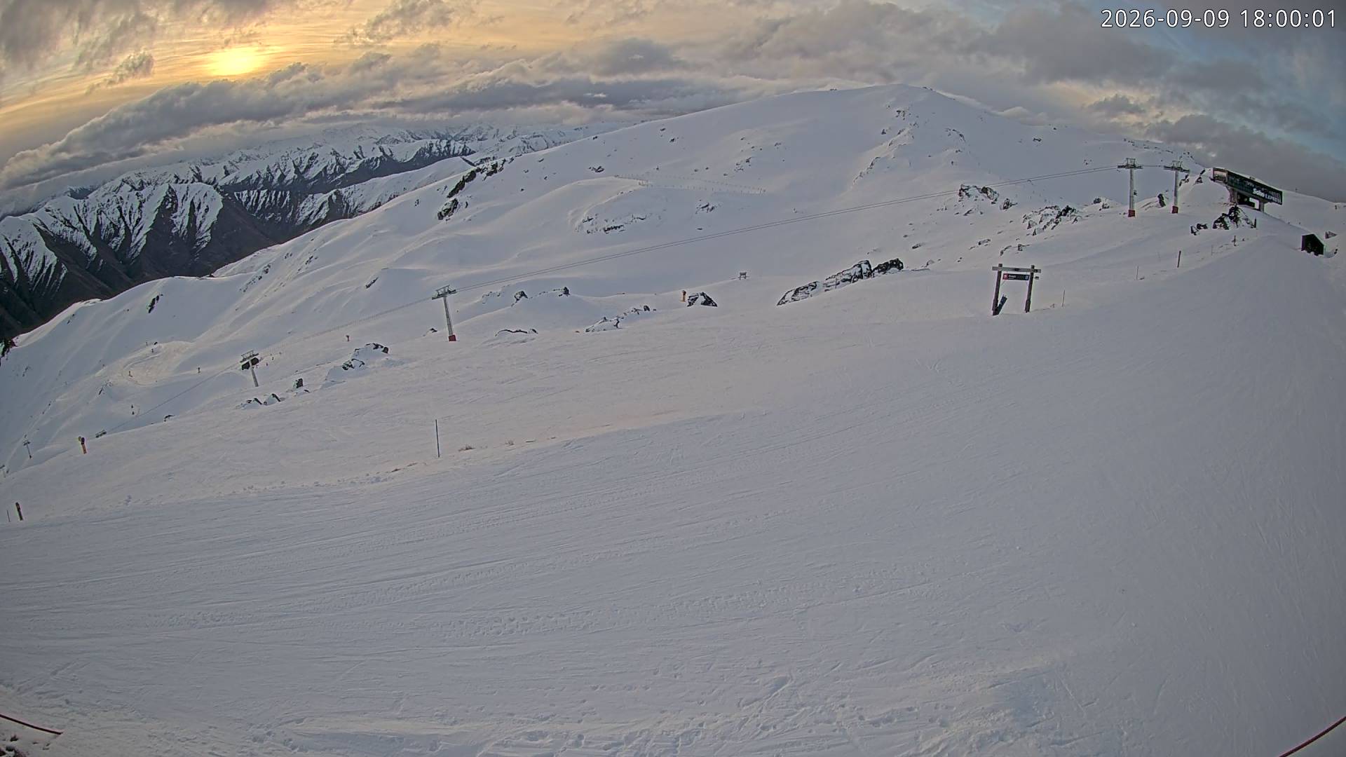 Cardrona Alpine Resort Soho Basin snow cam captured at 9 September 2026 at 6:05 pm NZST
