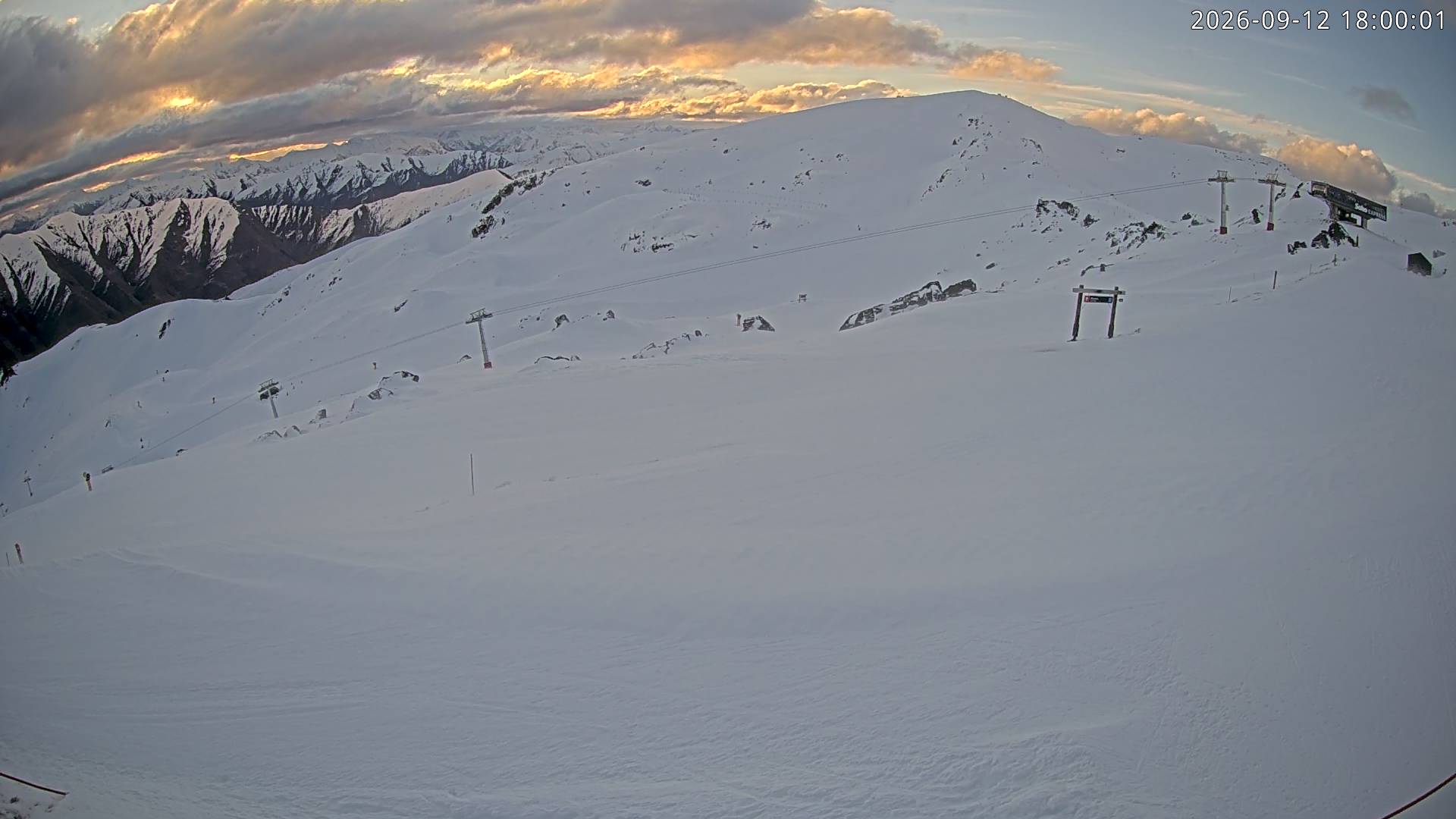 Cardrona Alpine Resort Soho Basin snow cam captured at 12 September 2026 at 6:07 pm NZST