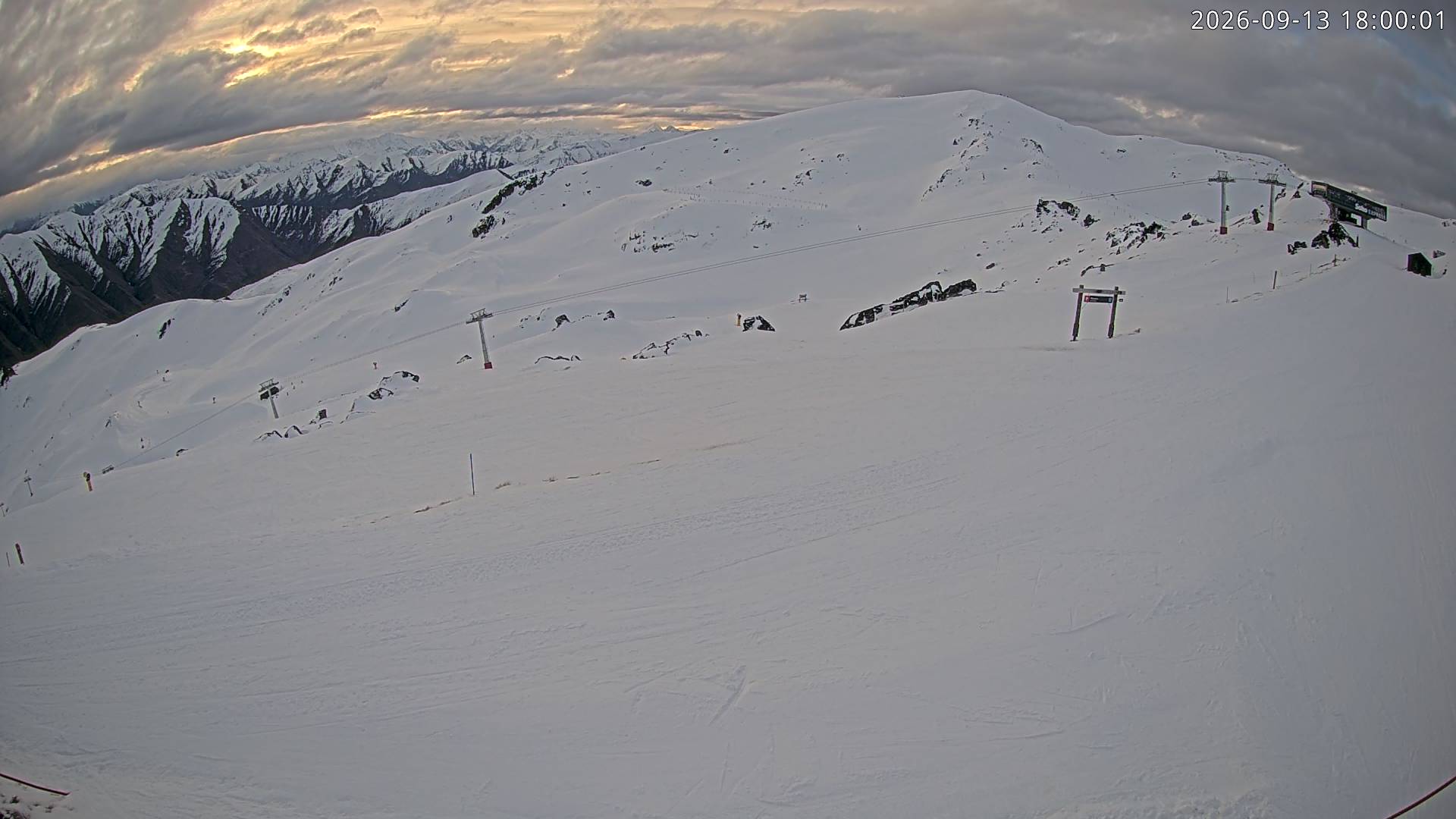 Cardrona Alpine Resort Soho Basin snow cam captured at 13 September 2026 at 6:08 pm NZST