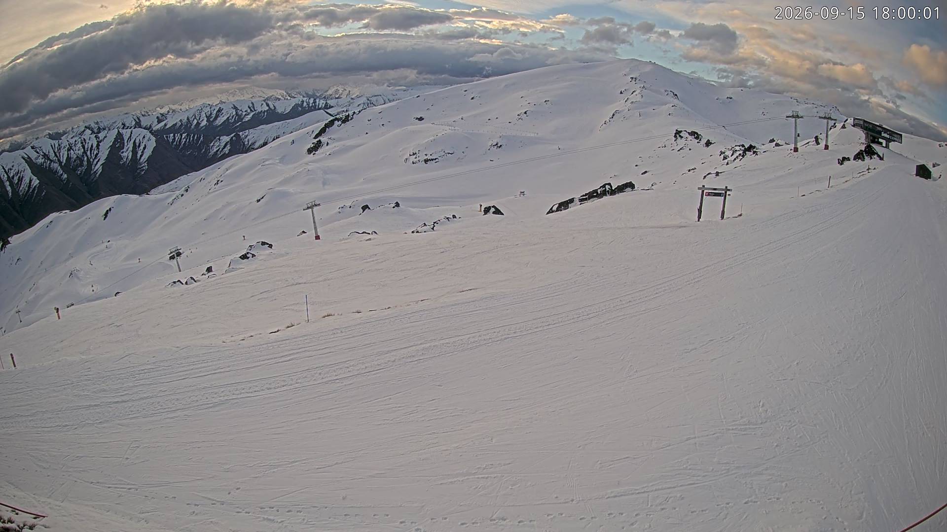 Cardrona Alpine Resort Soho Basin snow cam captured at 15 September 2026 at 6:08 pm NZST