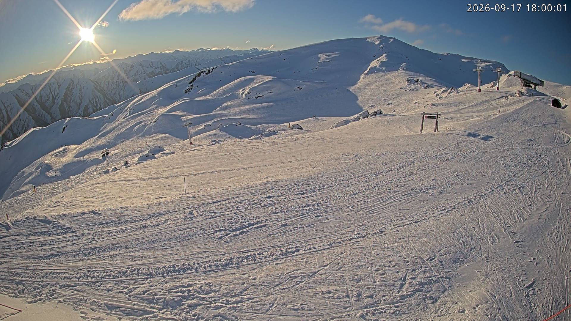 Cardrona Alpine Resort Soho Basin snow cam captured at 17 September 2026 at 6:02 pm NZST