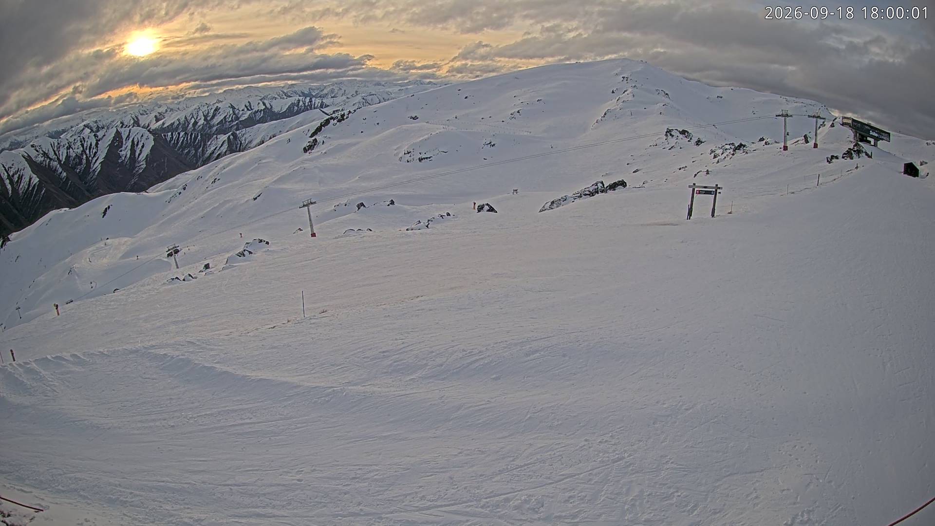 Cardrona Alpine Resort Soho Basin snow cam captured at 18 September 2026 at 6:03 pm NZST