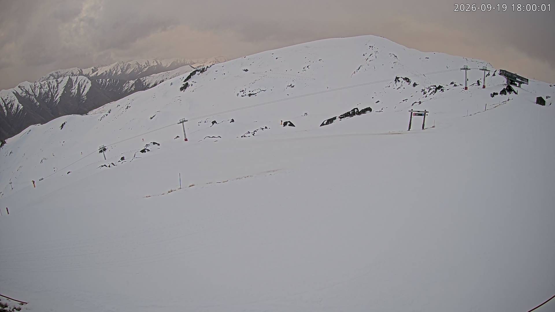 Cardrona Alpine Resort Soho Basin snow cam captured at 19 September 2026 at 6:08 pm NZST