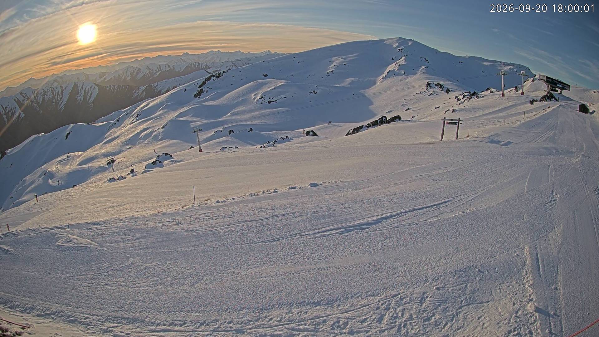 Cardrona Alpine Resort Soho Basin snow cam captured at 20 September 2026 at 6:06 pm NZST