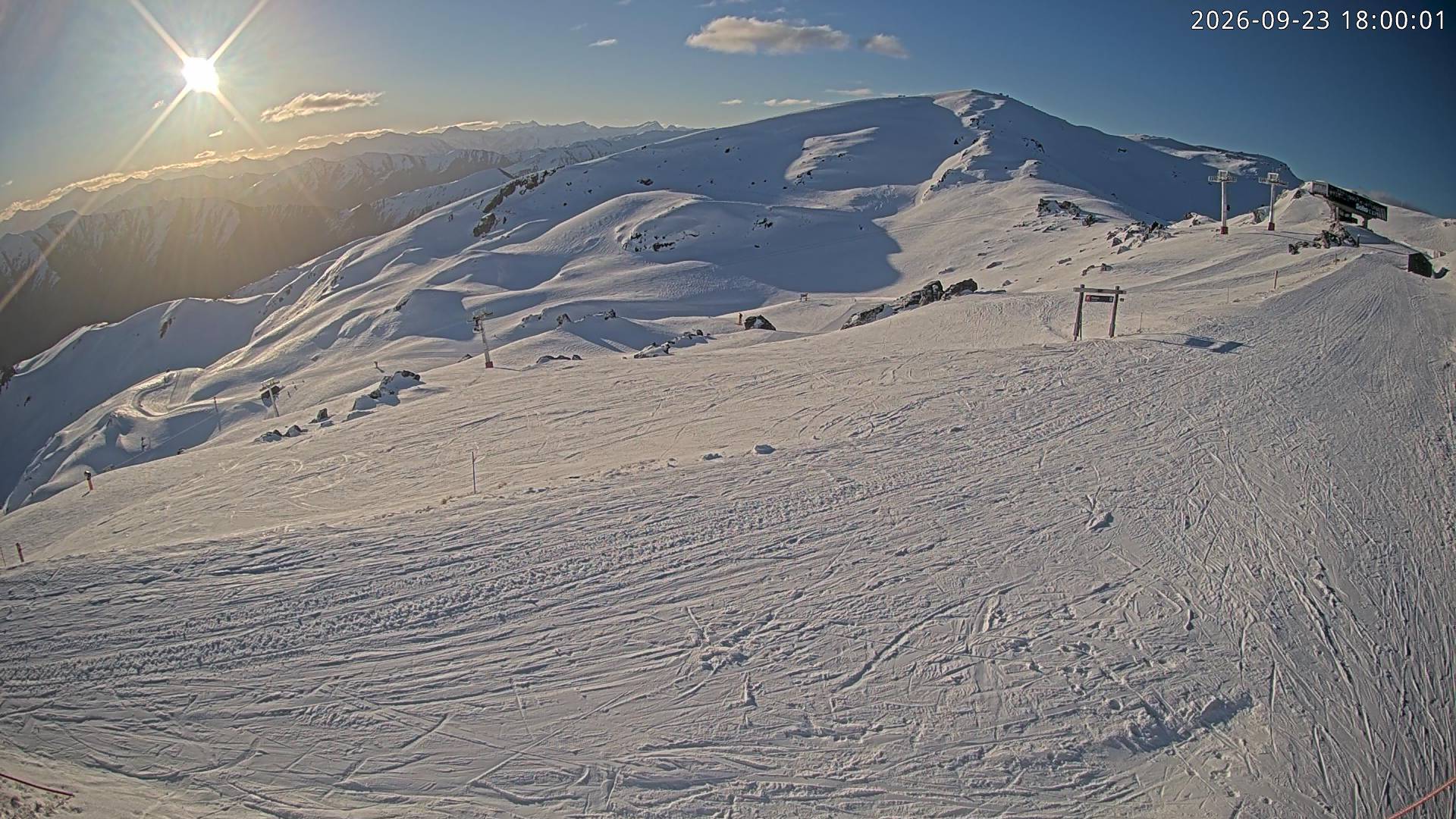 Cardrona Alpine Resort Soho Basin snow cam captured at 23 September 2026 at 6:08 pm NZST