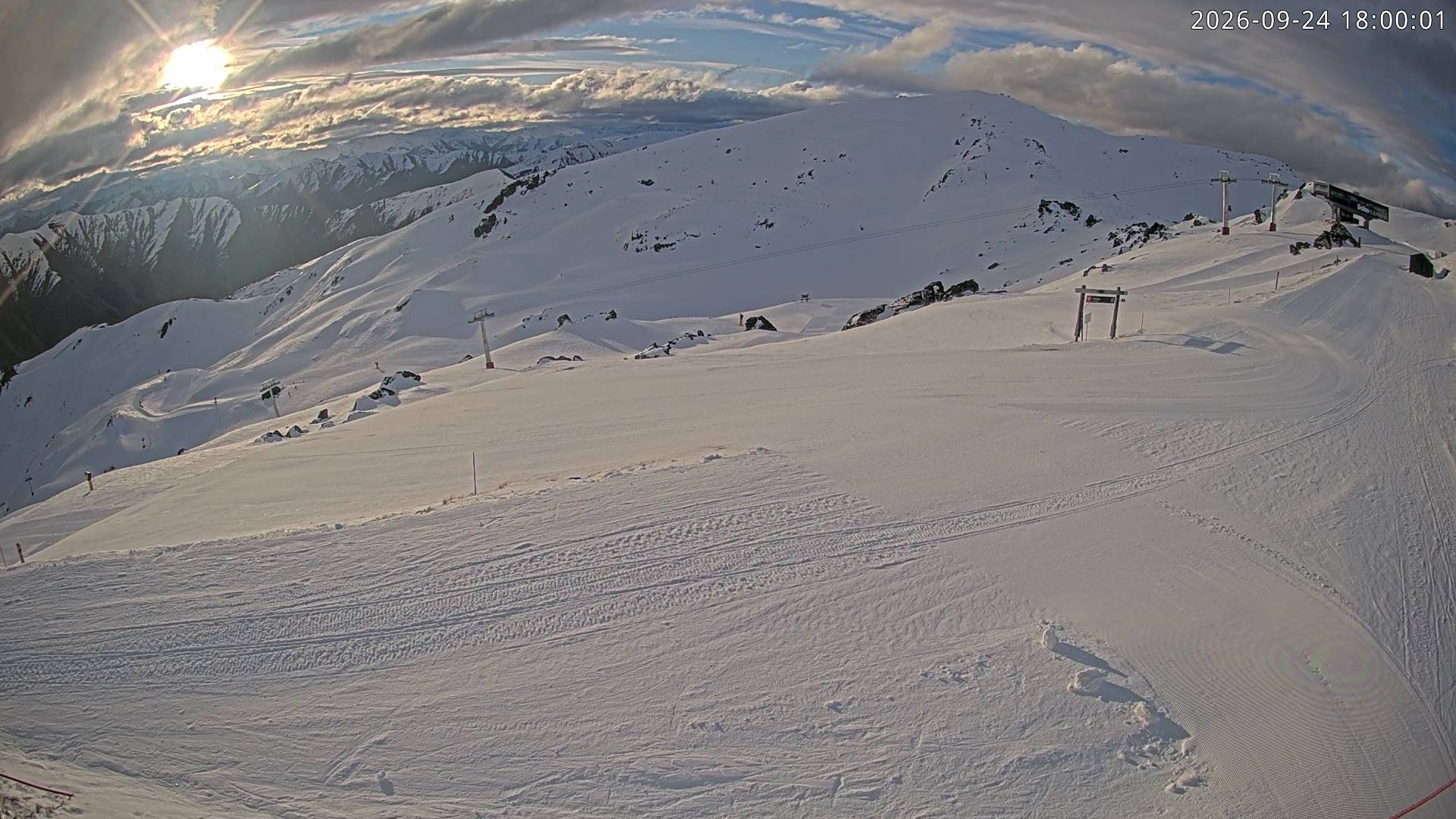 Cardrona Alpine Resort Soho Basin snow cam captured at 24 September 2026 at 6:10 pm NZST