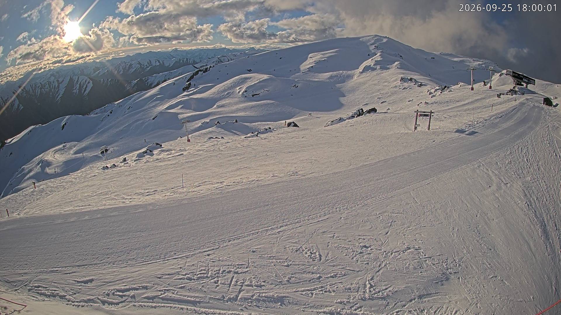 Cardrona Alpine Resort Soho Basin snow cam captured at 25 September 2026 at 6:01 pm NZST