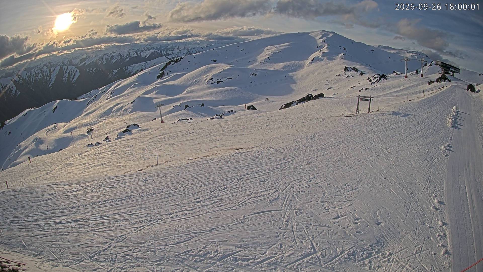 Cardrona Alpine Resort Soho Basin snow cam captured at 26 September 2026 at 6:02 pm NZST