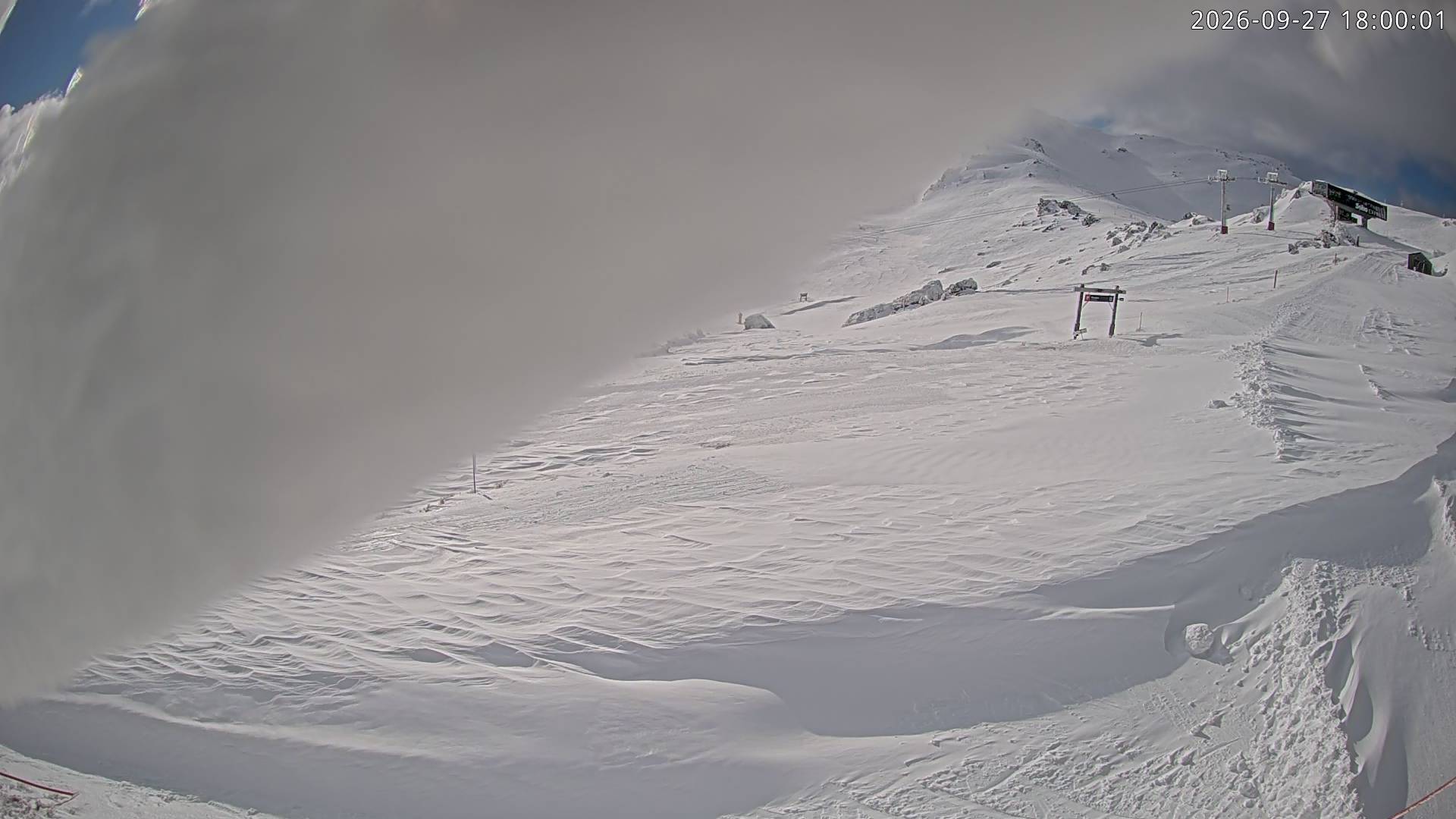 Cardrona Alpine Resort Soho Basin snow cam captured at 27 September 2026 at 6:03 pm NZDT