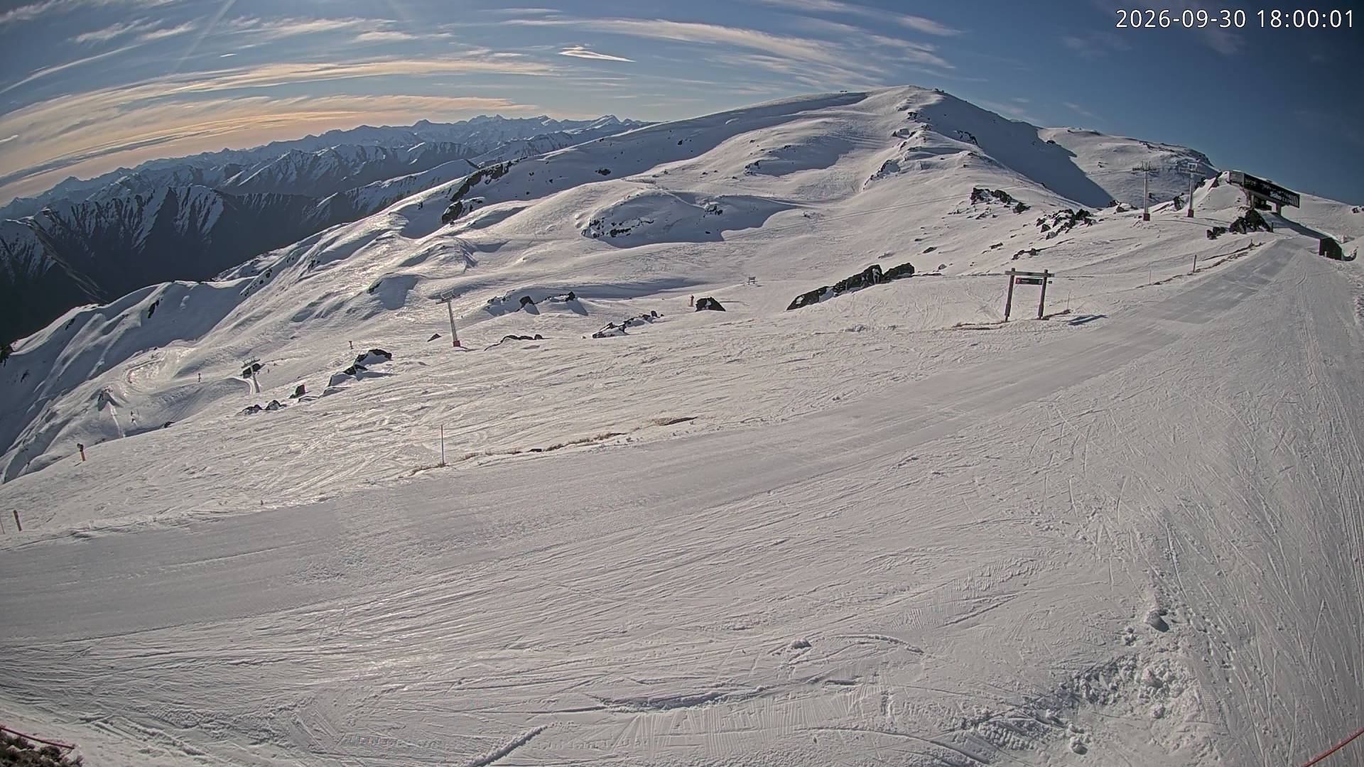 Cardrona Alpine Resort Soho Basin snow cam captured at 30 September 2026 at 6:17 pm NZDT