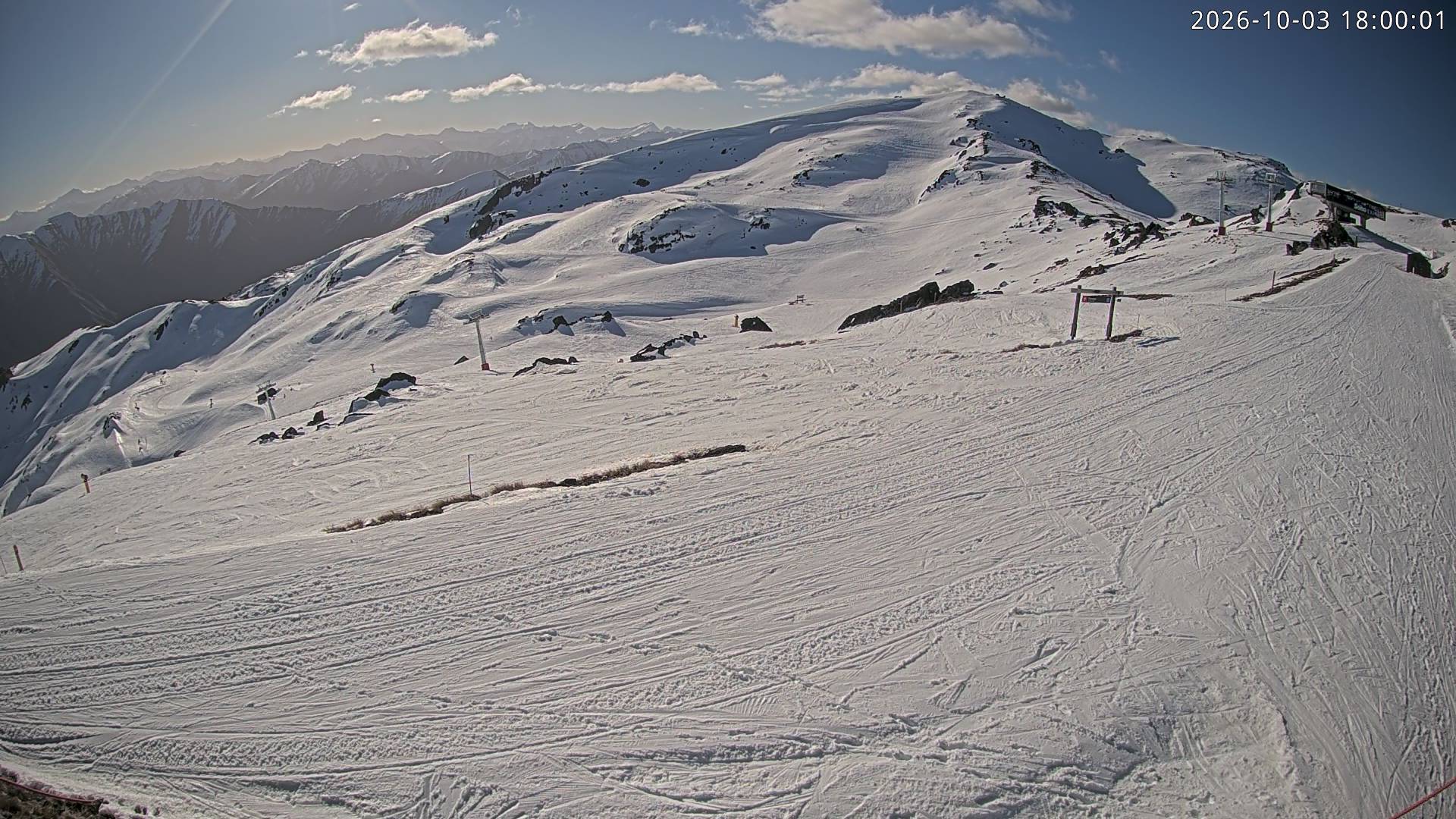 Cardrona Alpine Resort Soho Basin snow cam captured at 3 October 2026 at 6:00 pm NZDT