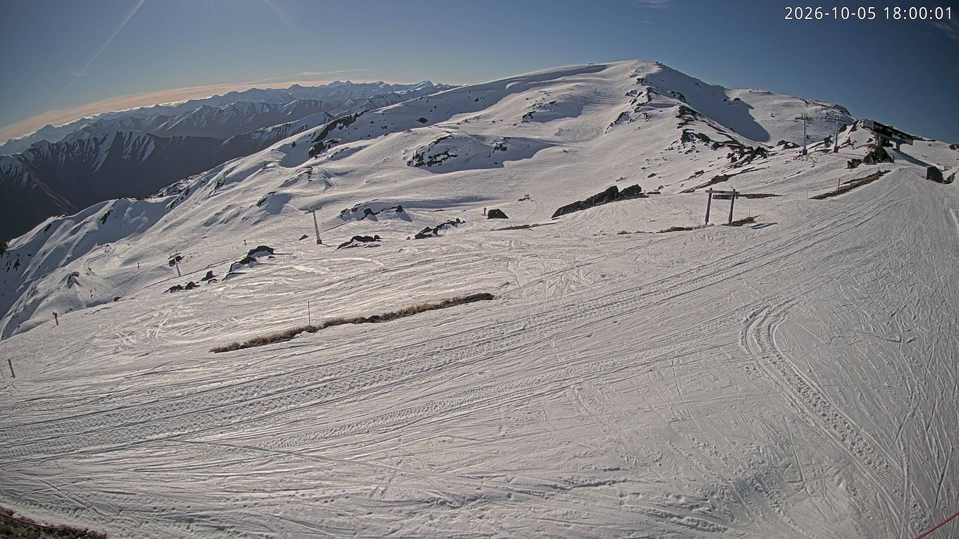 Cardrona Alpine Resort Soho Basin snow cam captured at 5 October 2026 at 6:09 pm NZDT