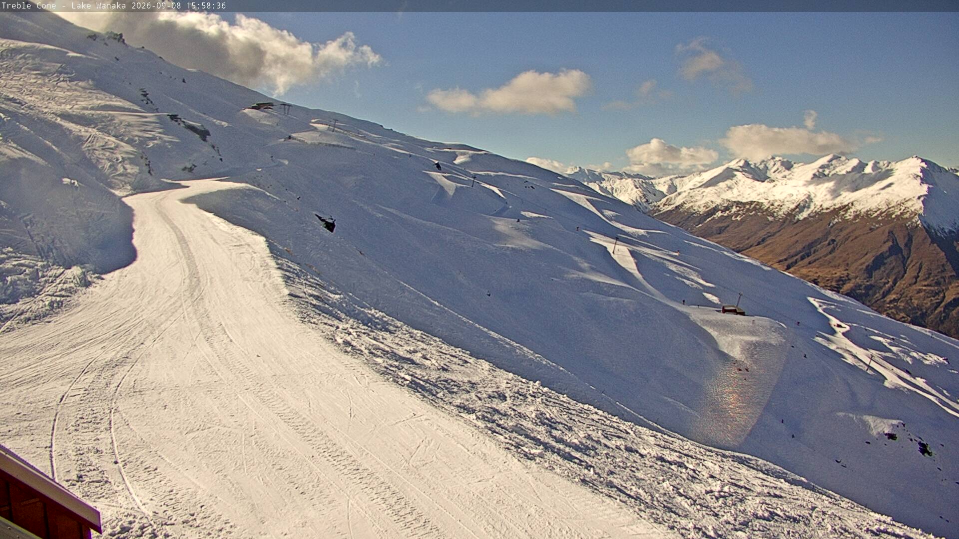 Treble Cone Home Basin snow cam captured at 8 September 2026 at 3:45 pm NZST