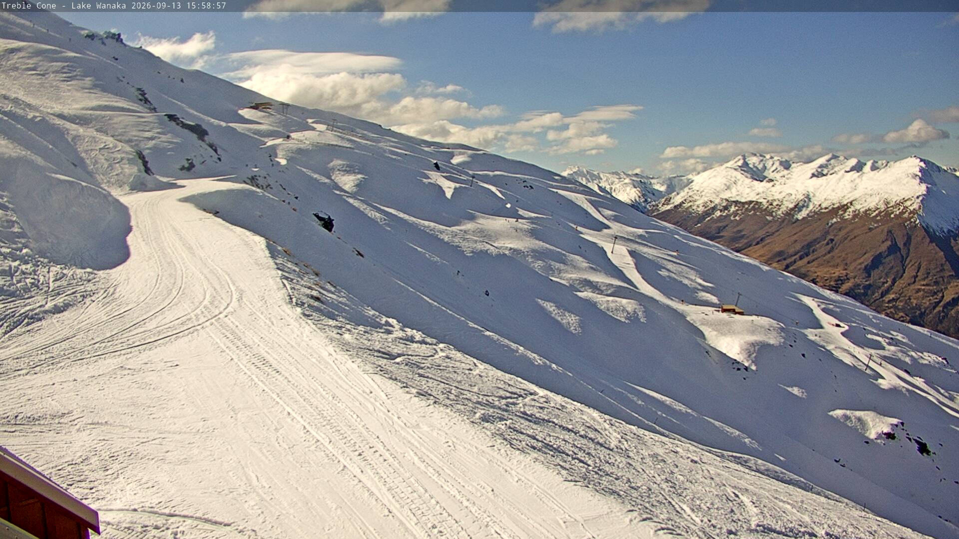 Treble Cone Home Basin snow cam captured at 13 September 2026 at 3:44 pm NZST