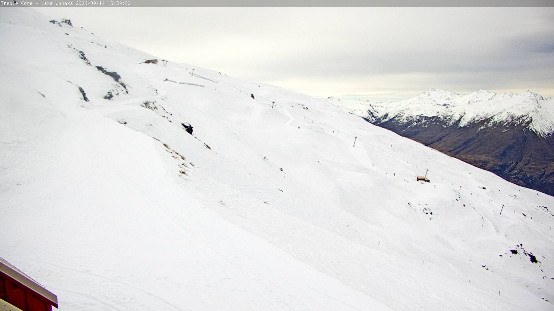 Treble Cone Home Basin snow cam captured at 14 September 2026 at 3:49 pm NZST