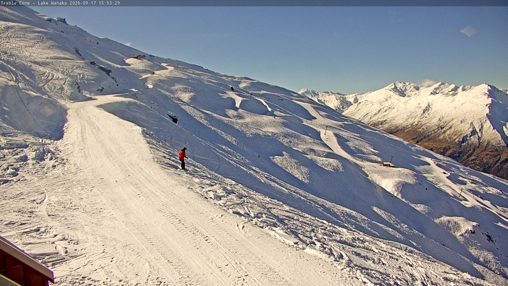 Treble Cone Home Basin snow cam captured at 17 September 2026 at 3:44 pm NZST