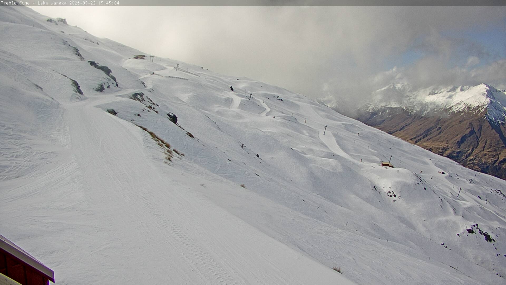 Treble Cone Home Basin snow cam captured at 22 September 2026 at 3:27 pm NZST