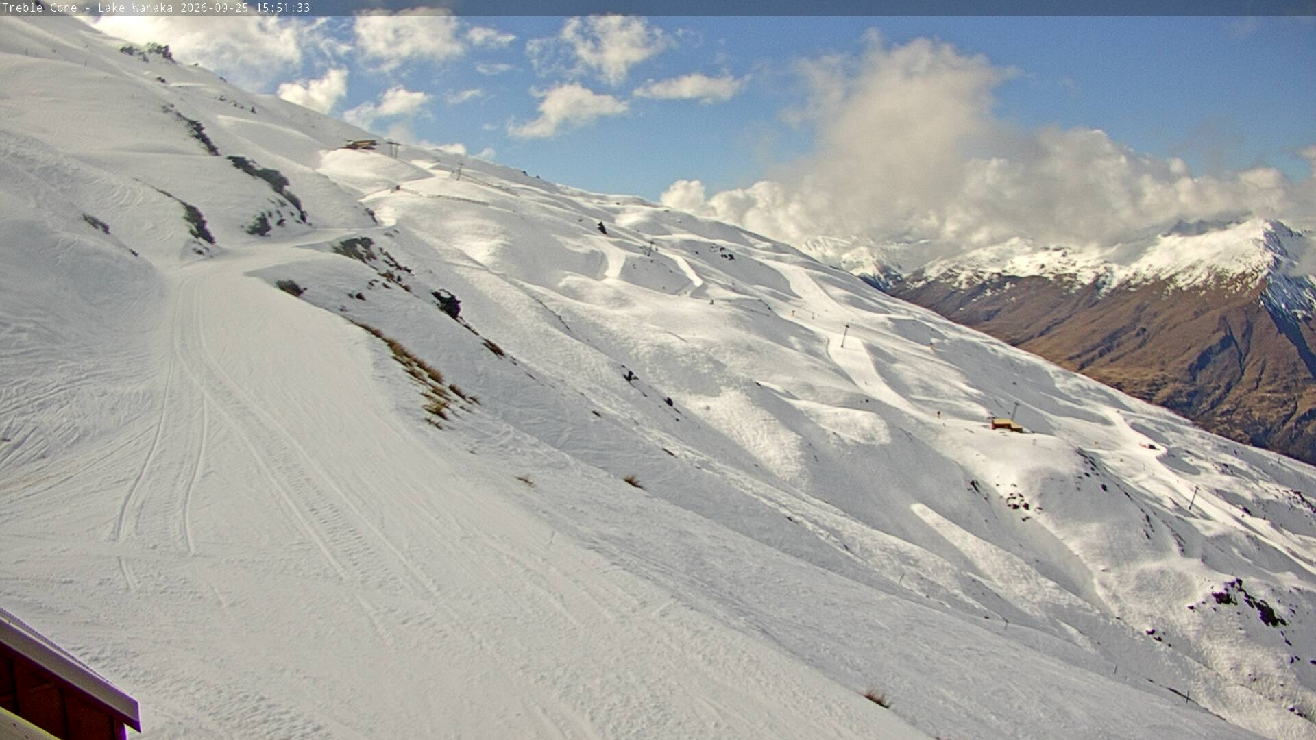 Treble Cone Home Basin snow cam captured at 25 September 2026 at 3:38 pm NZST
