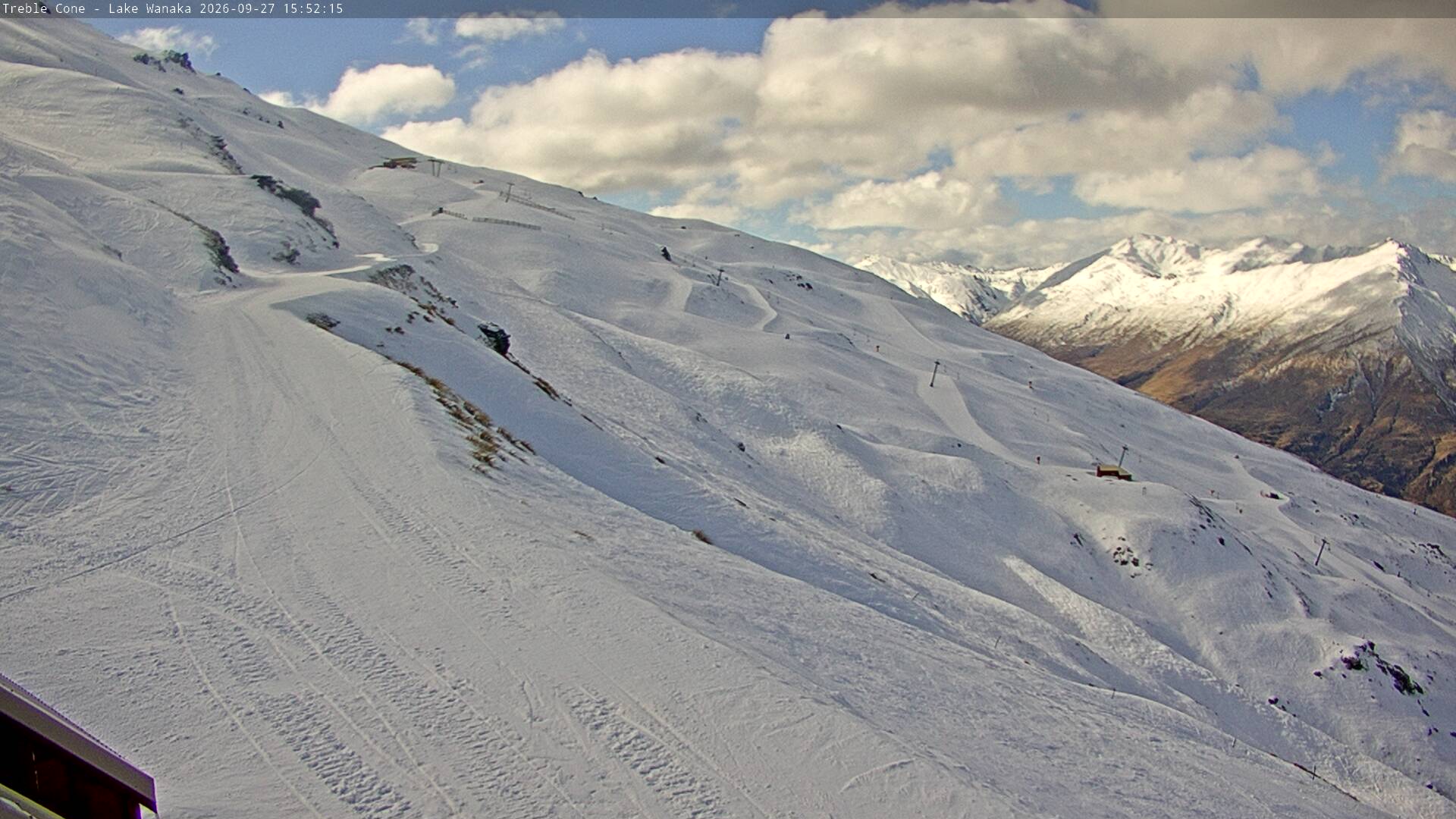 Treble Cone Home Basin snow cam captured at 27 September 2026 at 4:38 pm NZDT