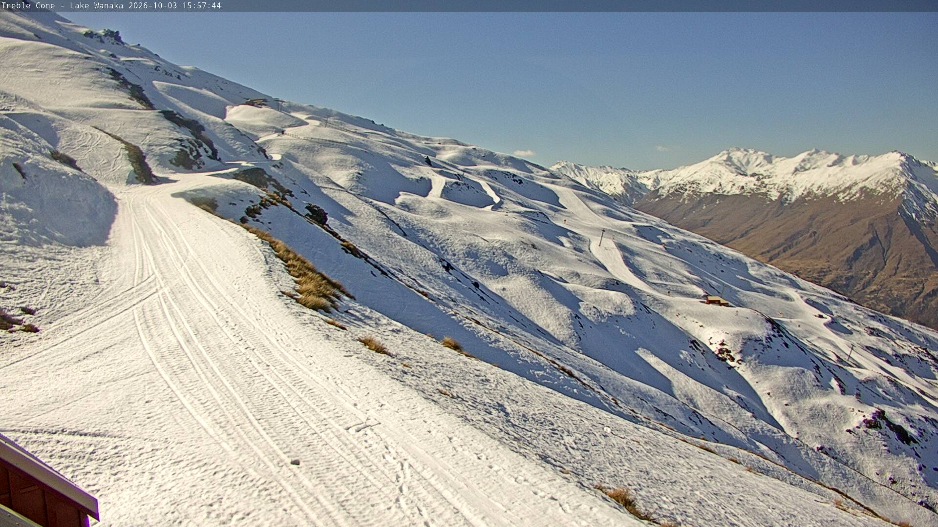 Treble Cone Home Basin snow cam captured at 3 October 2026 at 4:44 pm NZDT