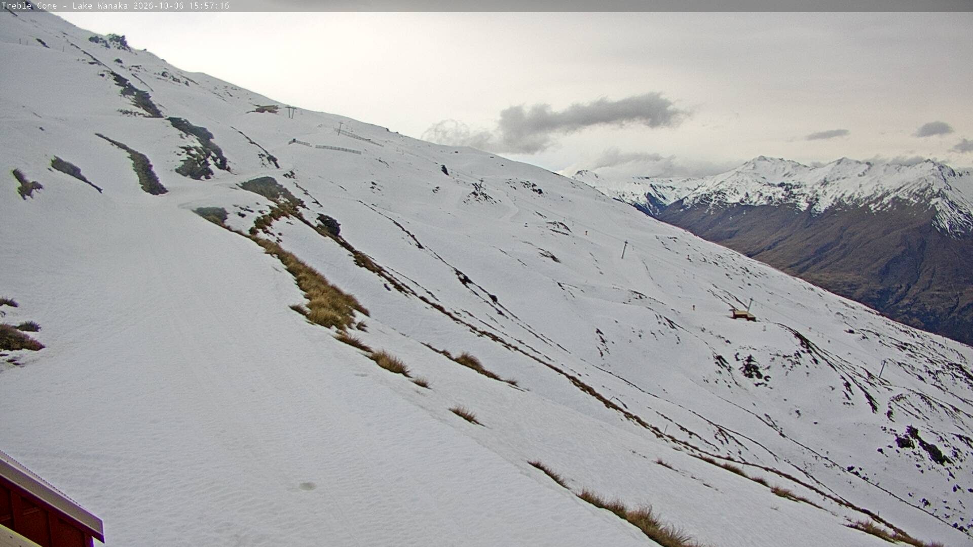 Treble Cone Home Basin snow cam captured at 6 October 2026 at 4:48 pm NZDT