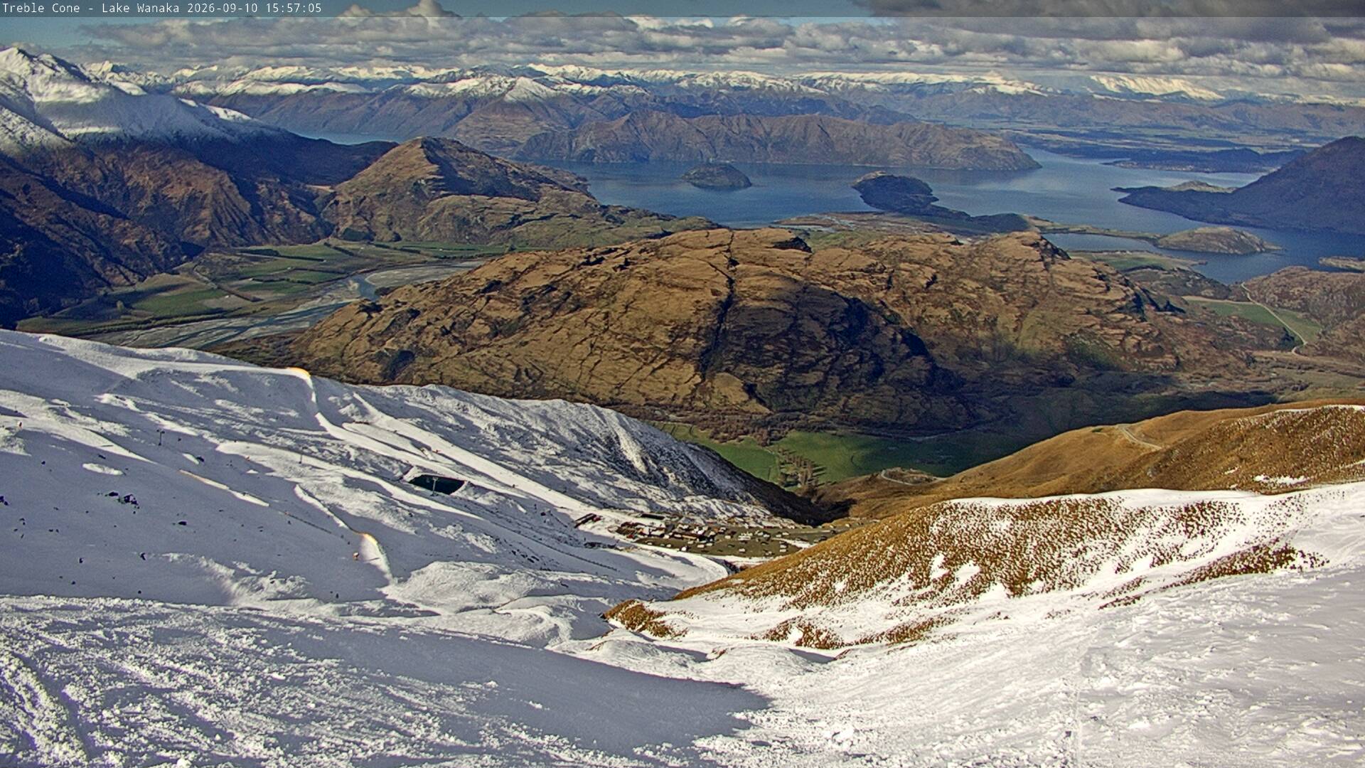 Treble Cone Lake Wānaka View snow cam captured at 10 September 2026 at 3:46 pm NZST