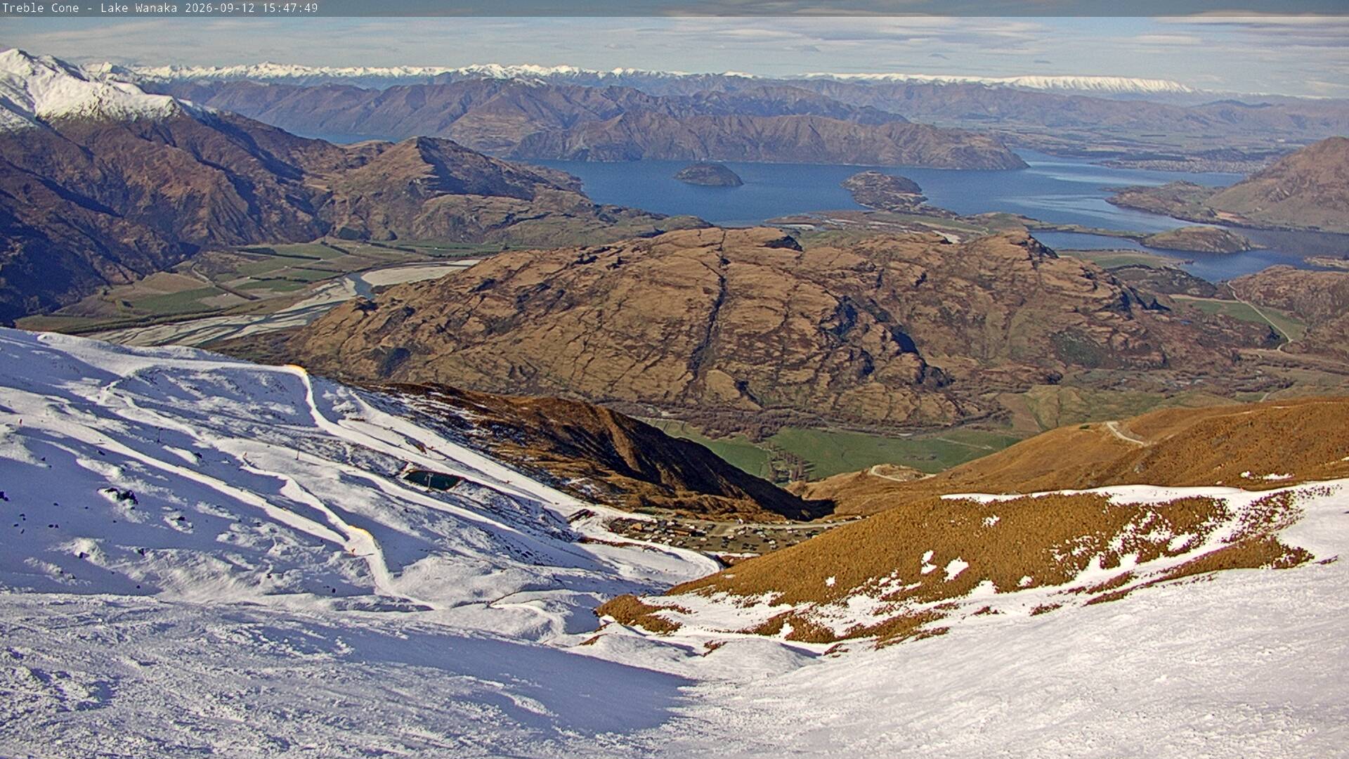 Treble Cone Lake Wānaka View snow cam captured at 12 September 2026 at 3:37 pm NZST
