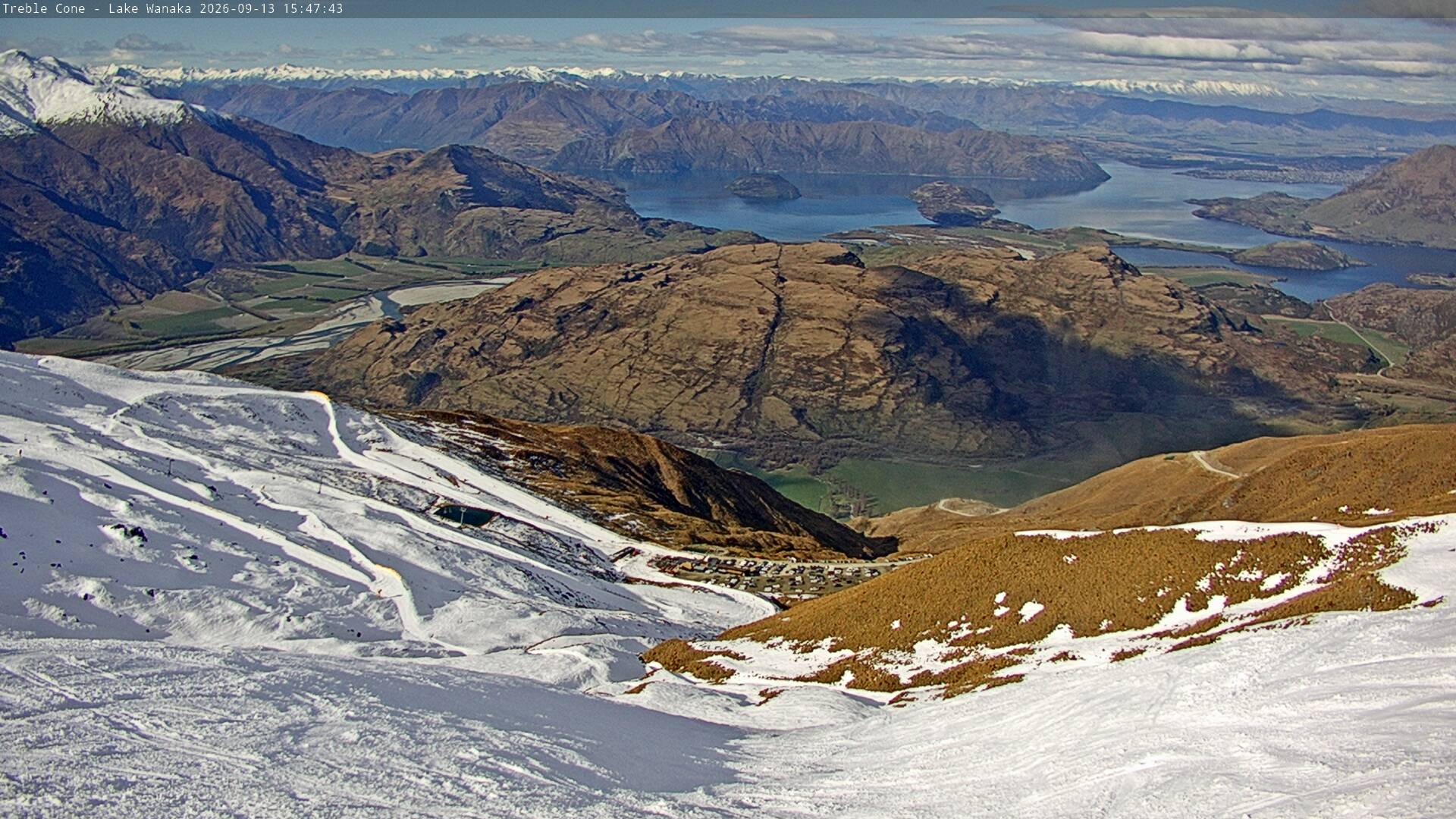 Treble Cone Lake Wānaka View snow cam captured at 13 September 2026 at 3:34 pm NZST