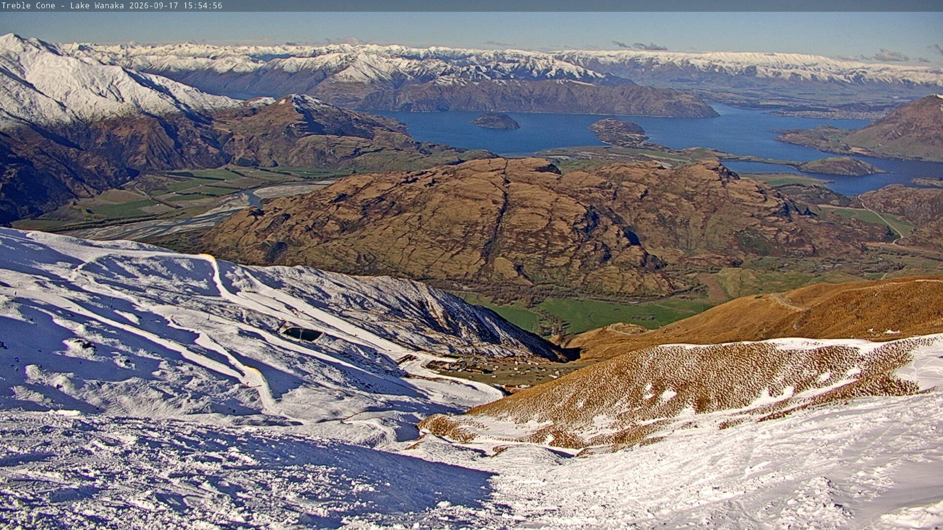 Treble Cone Lake Wānaka View snow cam captured at 17 September 2026 at 3:44 pm NZST