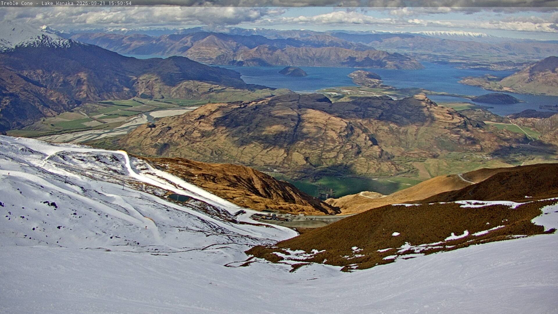 Treble Cone Lake Wānaka View snow cam captured at 21 September 2026 at 3:36 pm NZST