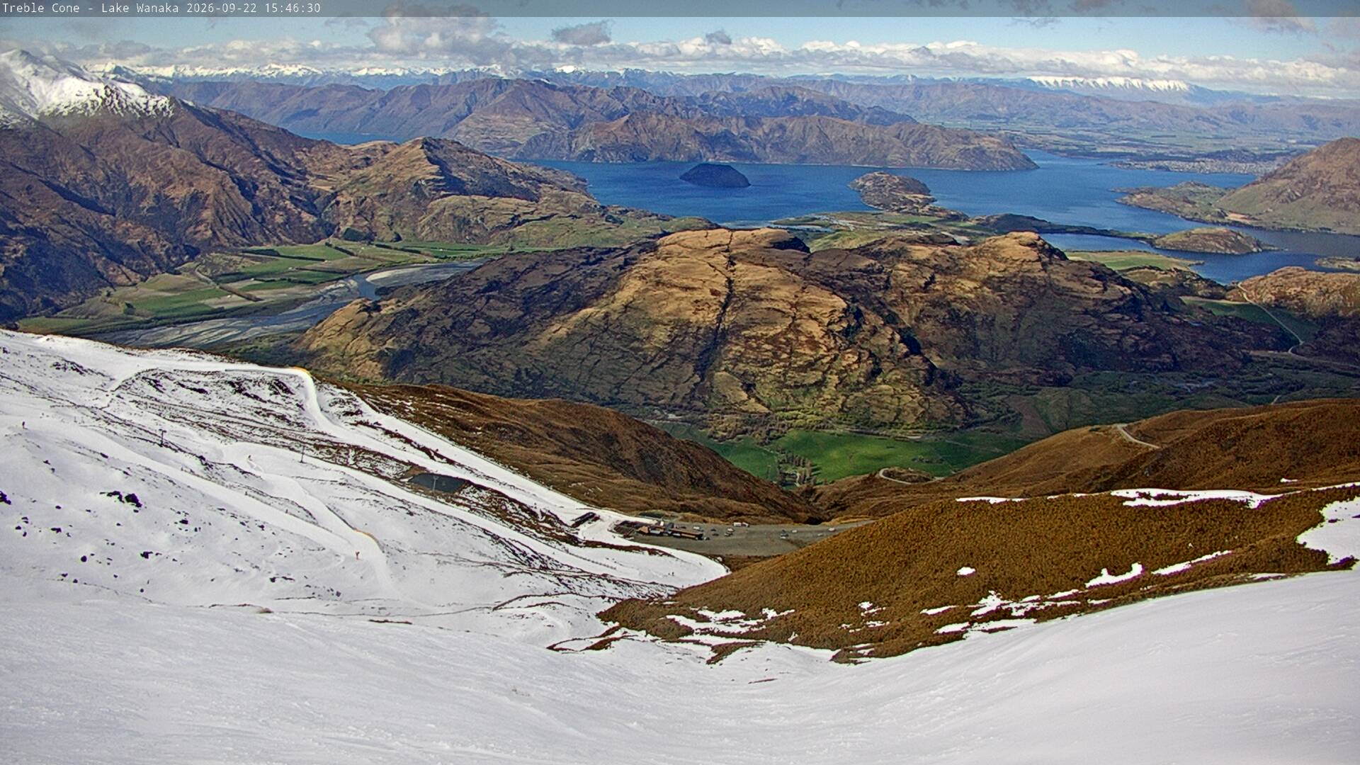 Treble Cone Lake Wānaka View snow cam captured at 22 September 2026 at 3:38 pm NZST