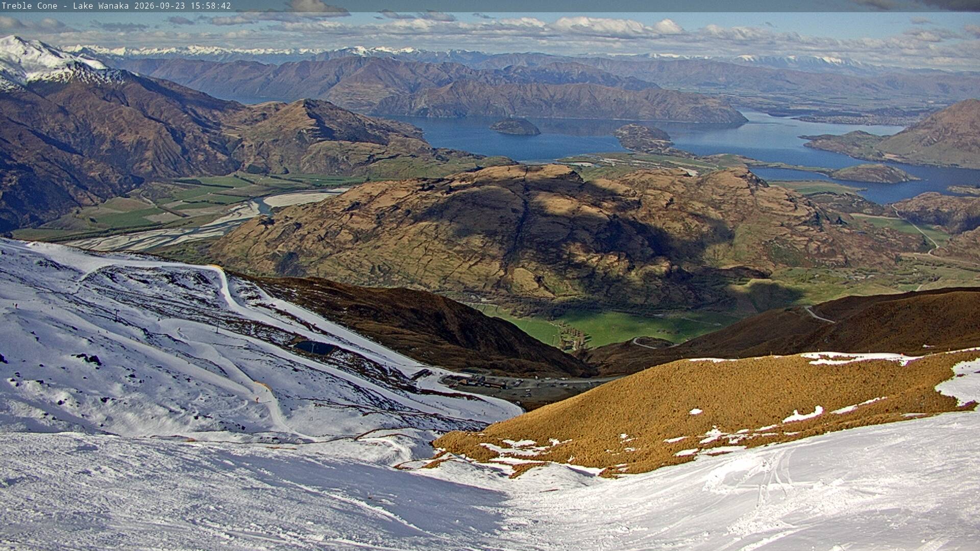 Treble Cone Lake Wānaka View snow cam captured at 23 September 2026 at 3:49 pm NZST