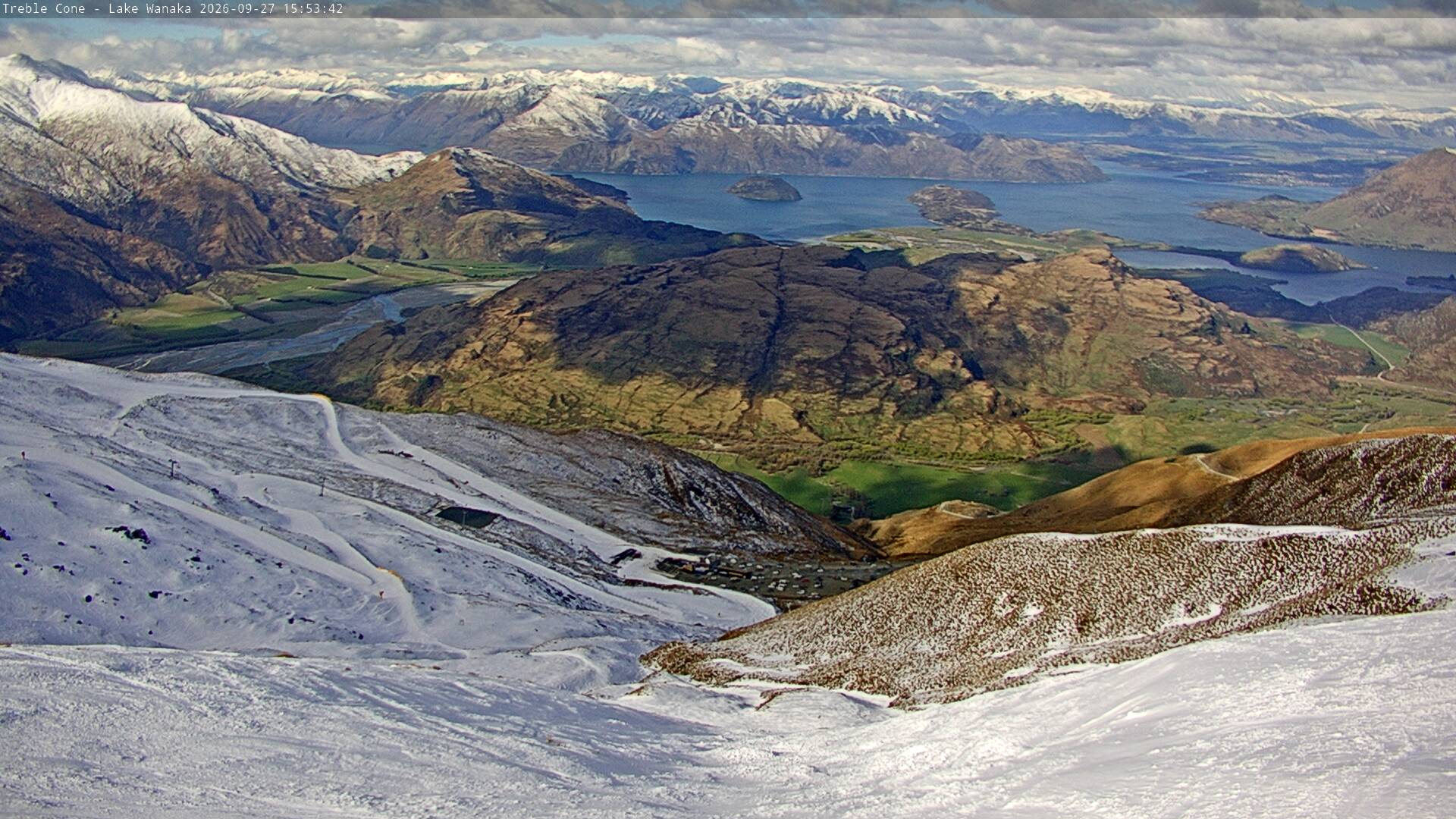 Treble Cone Lake Wānaka View snow cam captured at 27 September 2026 at 4:38 pm NZDT