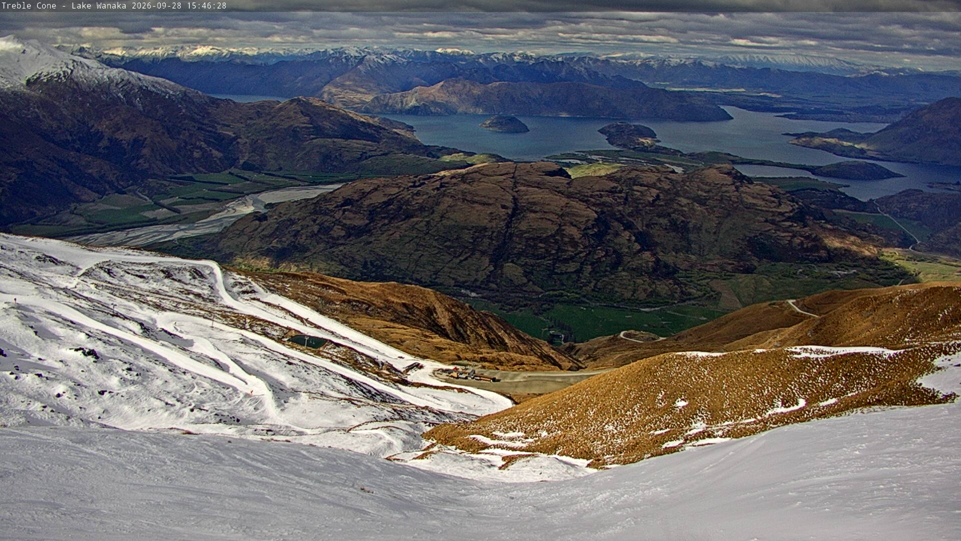 Treble Cone Lake Wānaka View snow cam captured at 28 September 2026 at 4:37 pm NZDT