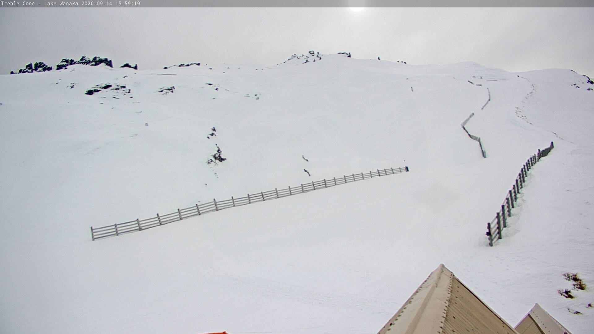 Treble Cone Saddle Basin snow cam captured at 14 September 2026 at 3:49 pm NZST