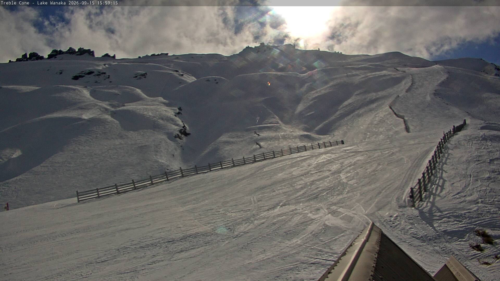 Treble Cone Saddle Basin snow cam captured at 15 September 2026 at 3:42 pm NZST