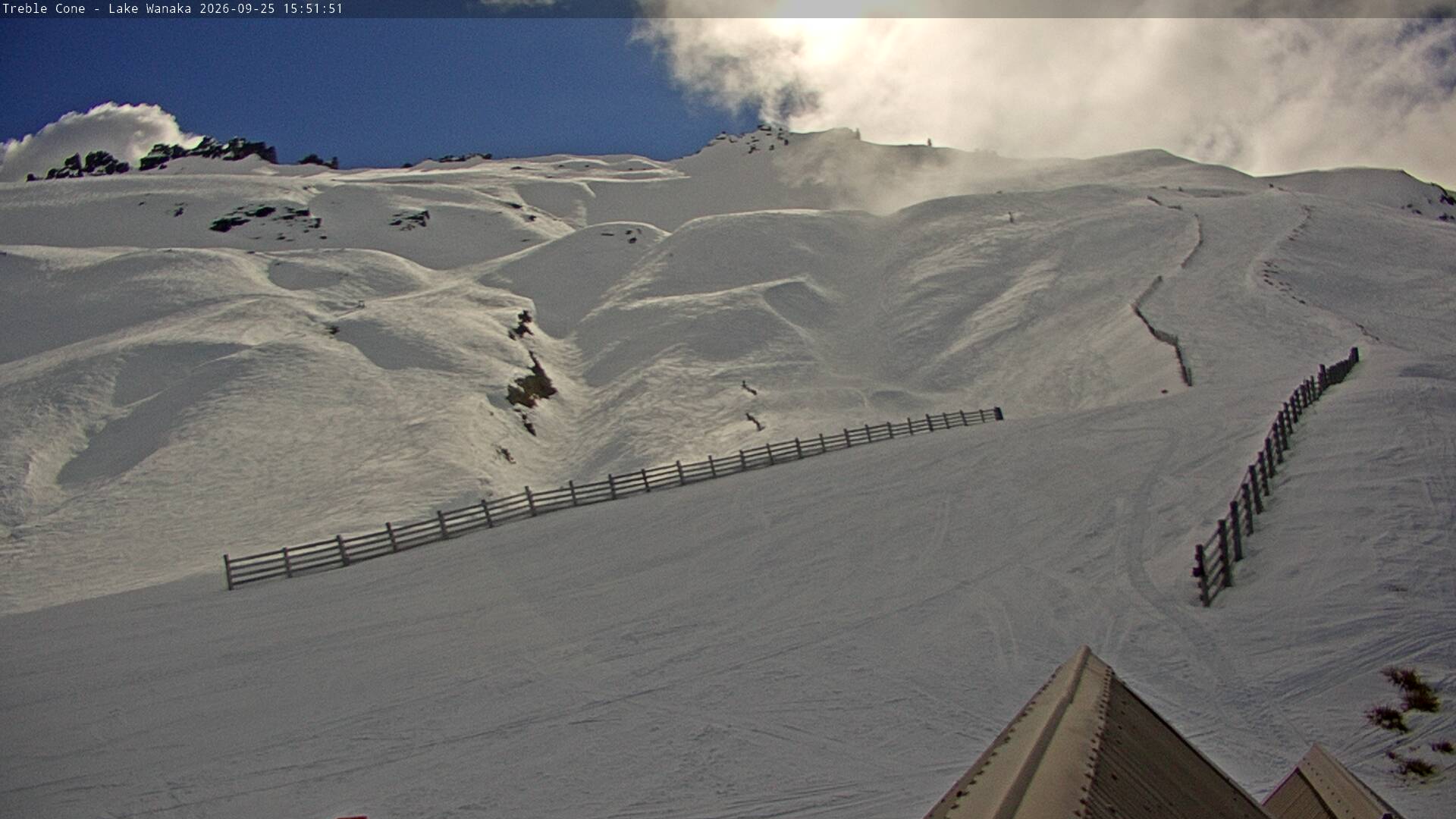 Treble Cone Saddle Basin snow cam captured at 25 September 2026 at 3:38 pm NZST