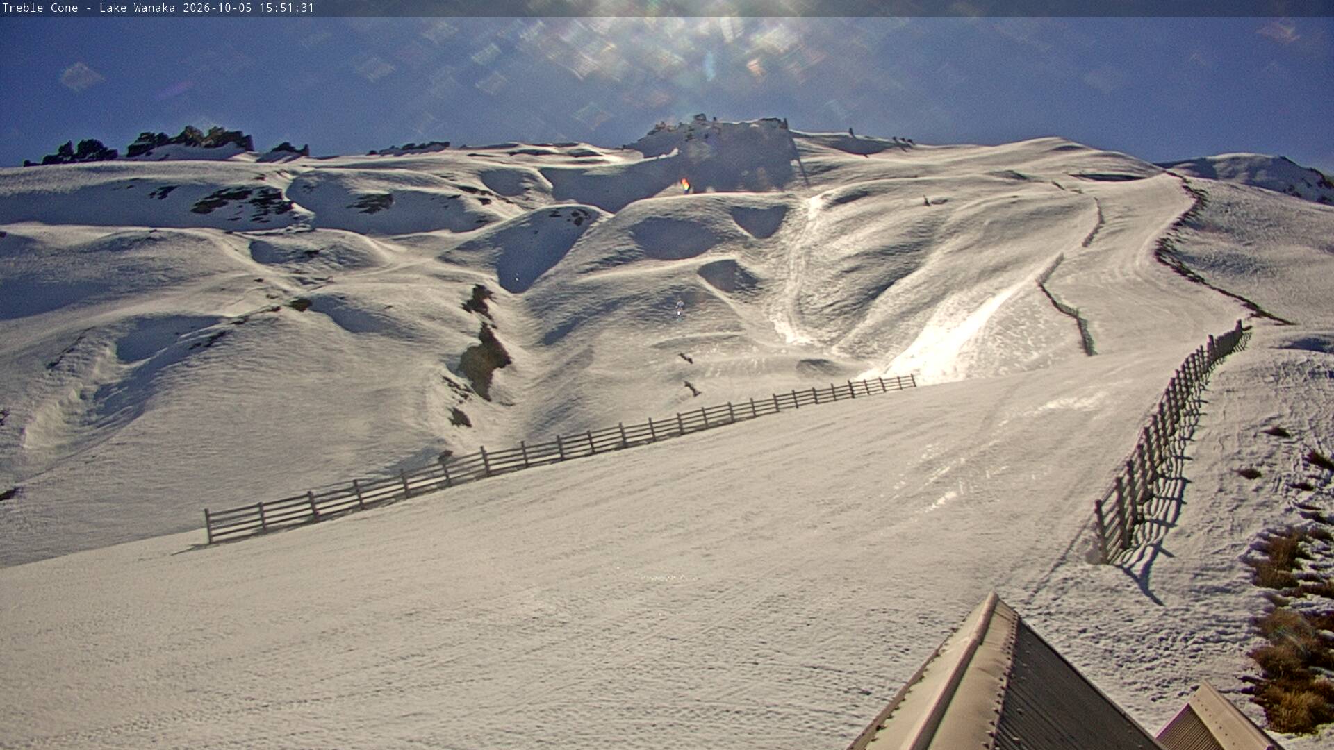 Treble Cone Saddle Basin snow cam captured at 5 October 2026 at 4:43 pm NZDT