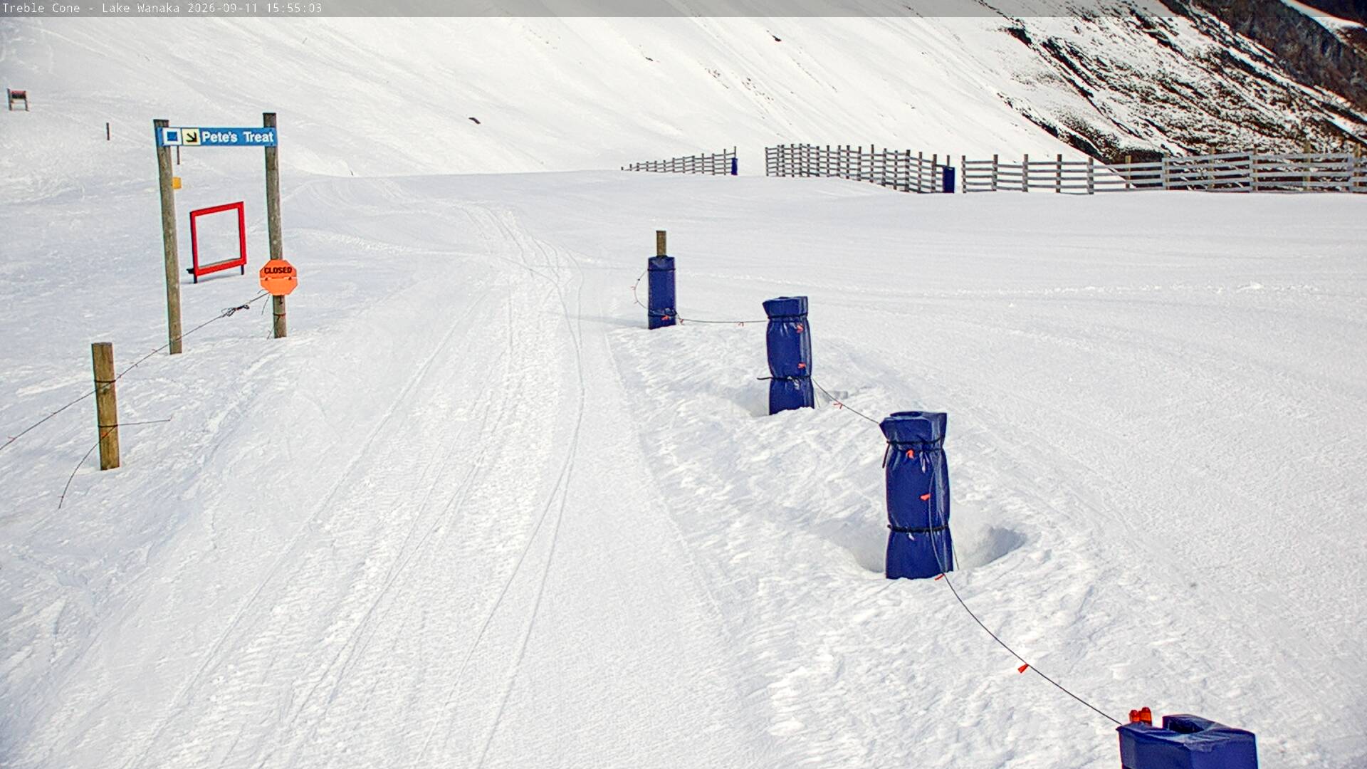 Treble Cone Saddle Gate snow cam captured at 11 September 2026 at 3:38 pm NZST