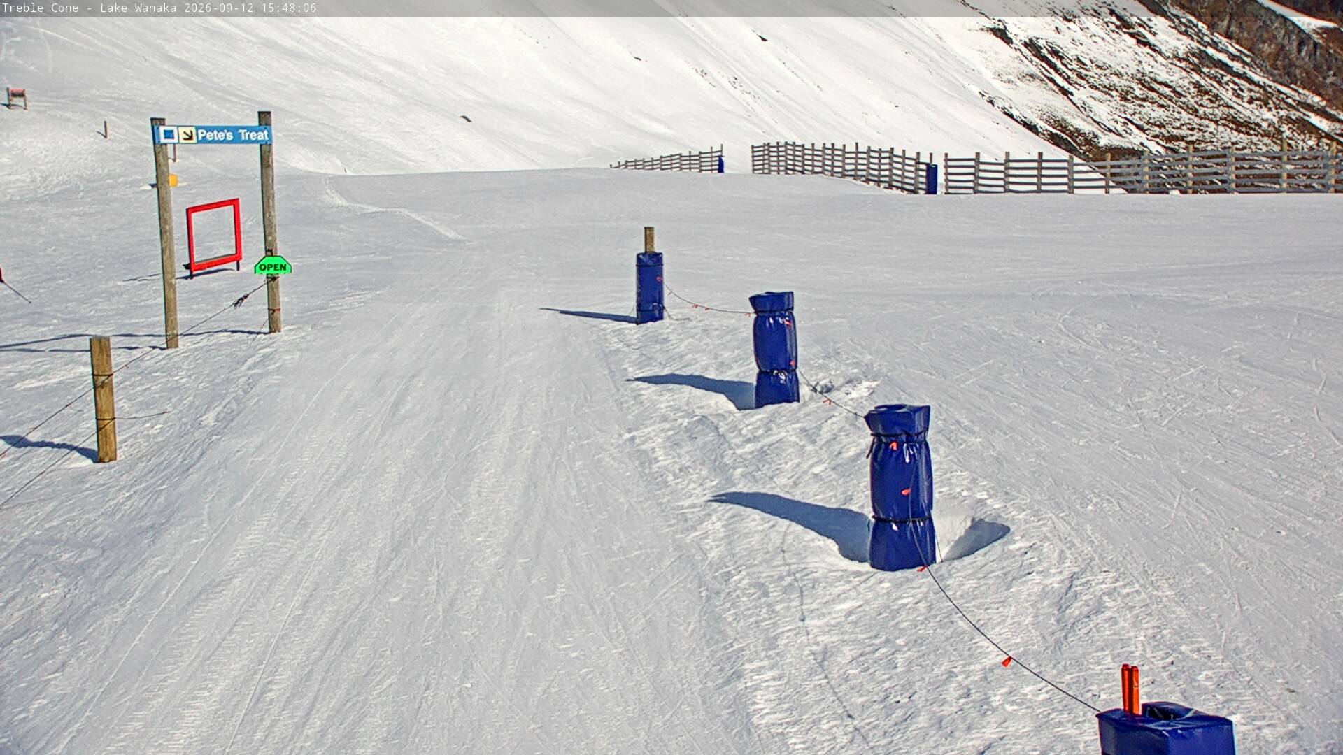 Treble Cone Saddle Gate snow cam captured at 12 September 2026 at 3:38 pm NZST
