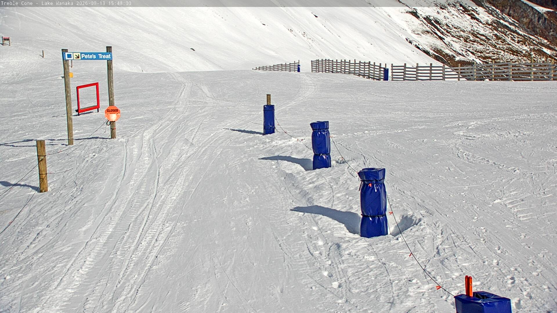 Treble Cone Saddle Gate snow cam captured at 13 September 2026 at 3:34 pm NZST