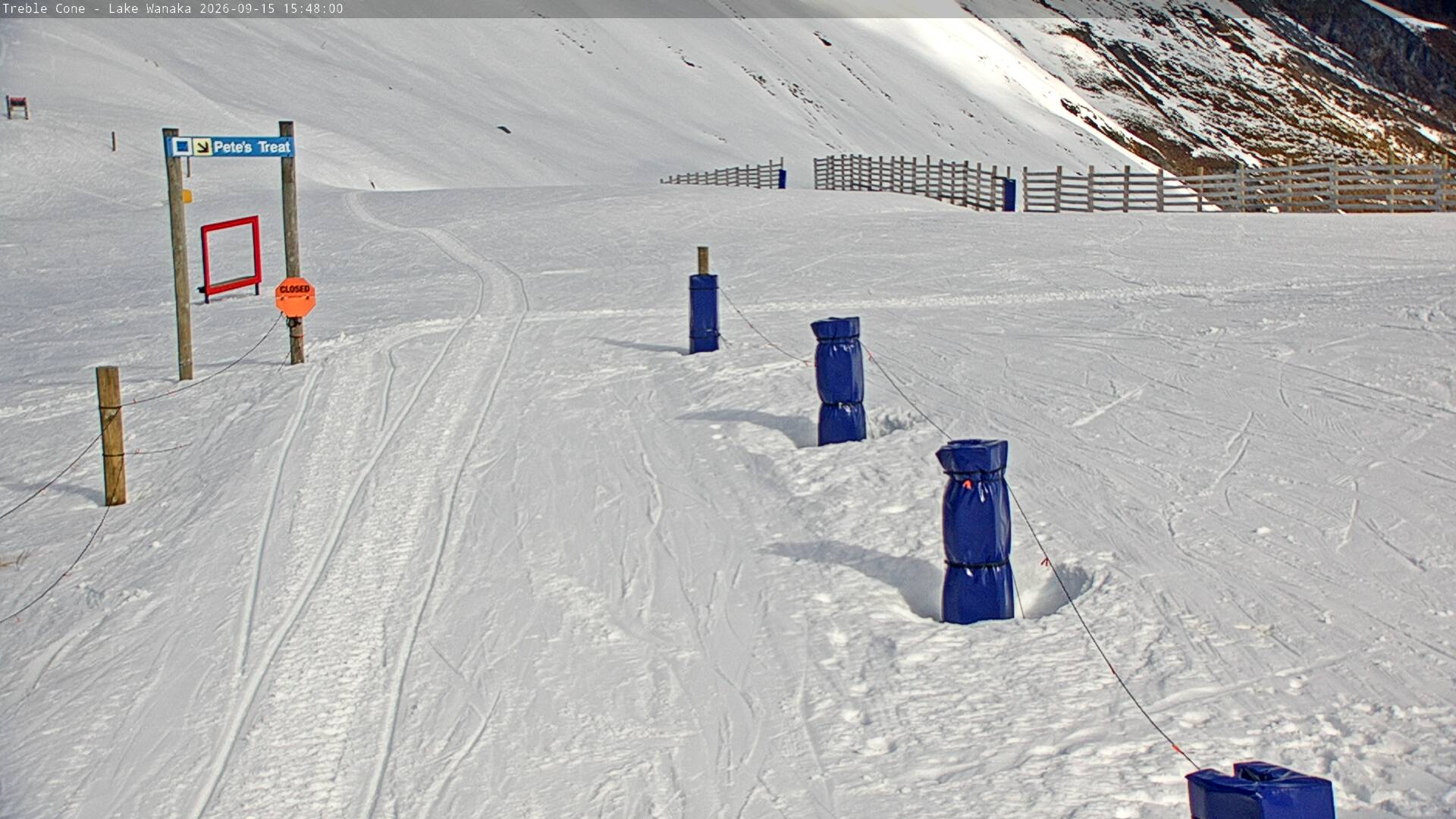 Treble Cone Saddle Gate snow cam captured at 15 September 2026 at 3:31 pm NZST
