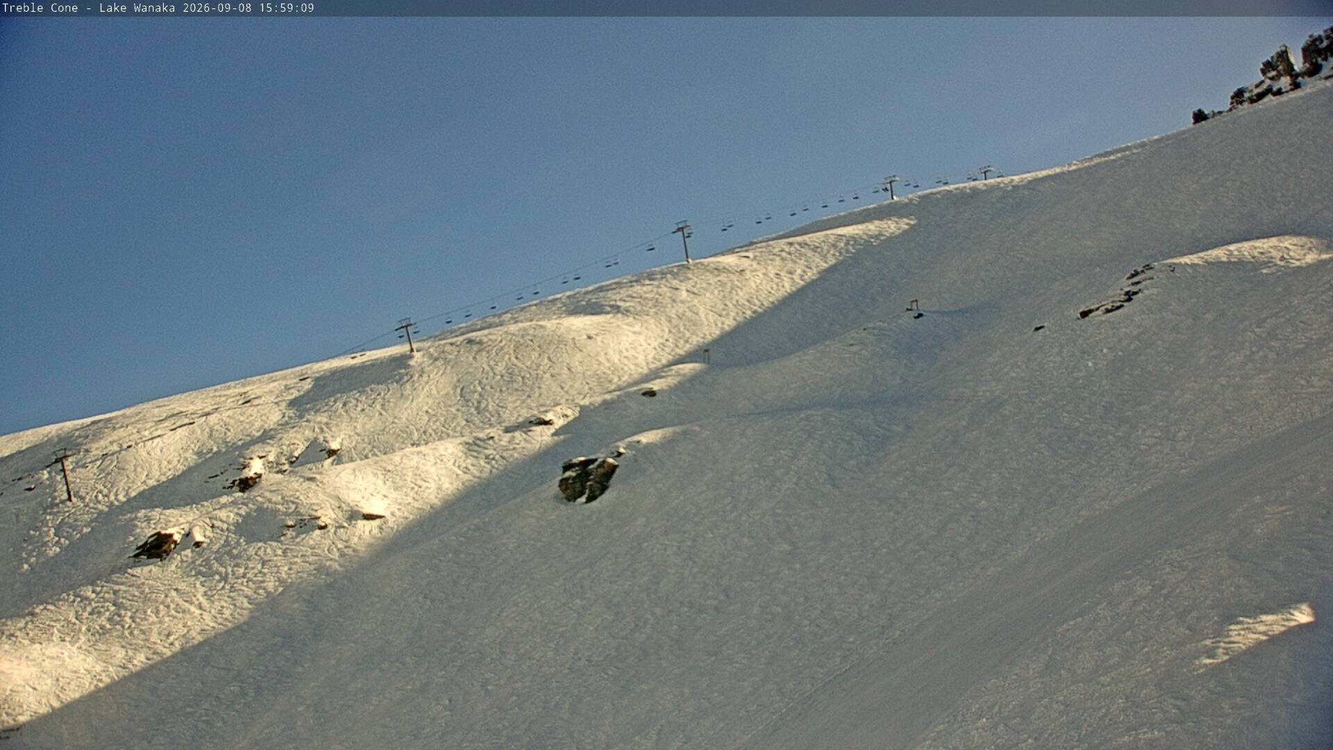 Treble Cone Saddle Chair snow cam captured at 8 September 2026 at 3:45 pm NZST