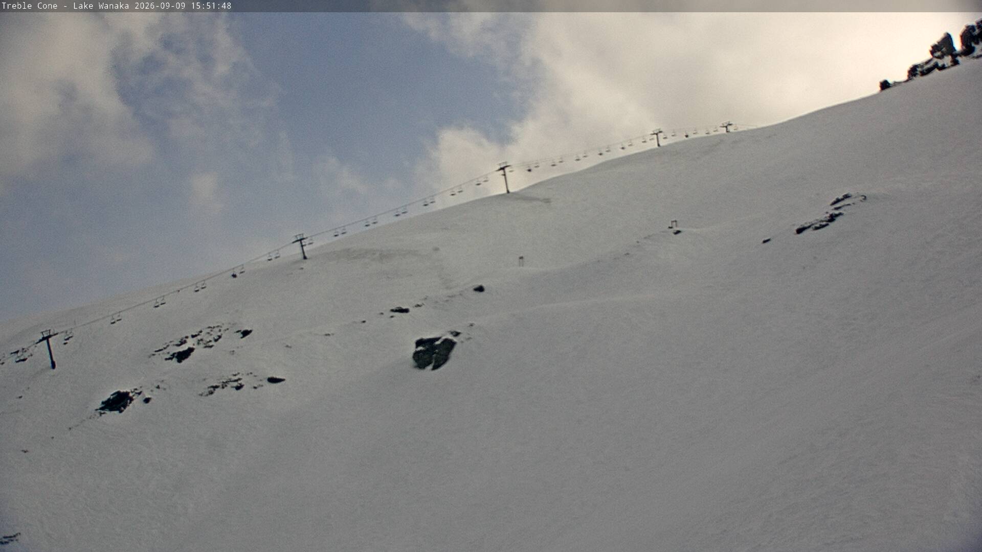 Treble Cone Saddle Chair snow cam captured at 9 September 2026 at 3:35 pm NZST